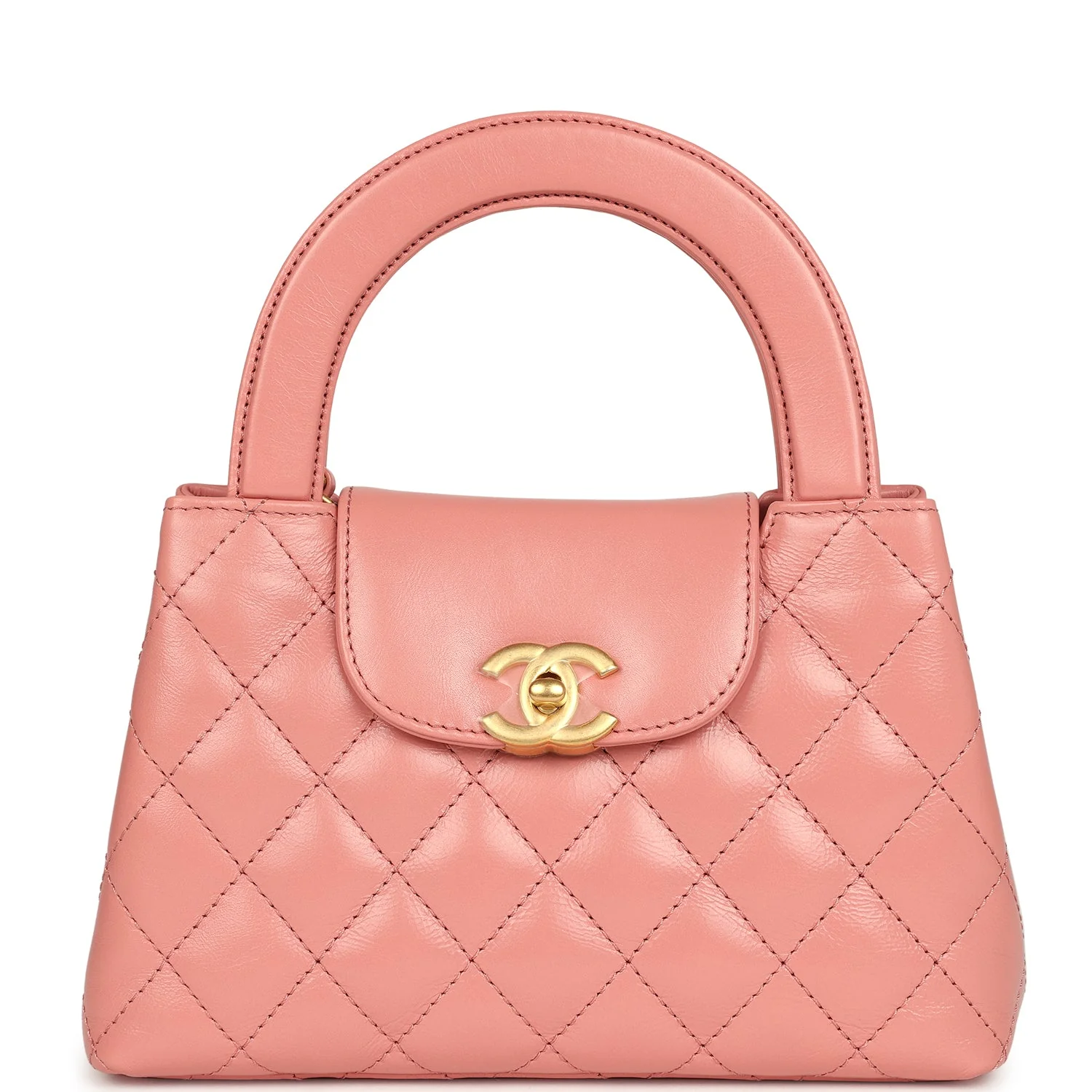 Chanel Small Kelly Shopper Coral Shiny Aged Calfskin Brushed Gold Hardware