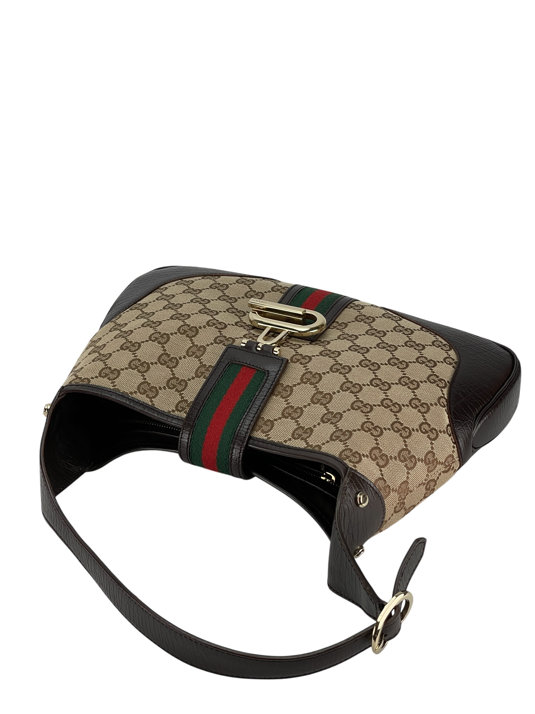 GUCCI - Brown Canvas leather Fastener Jackie Shoulder Bag