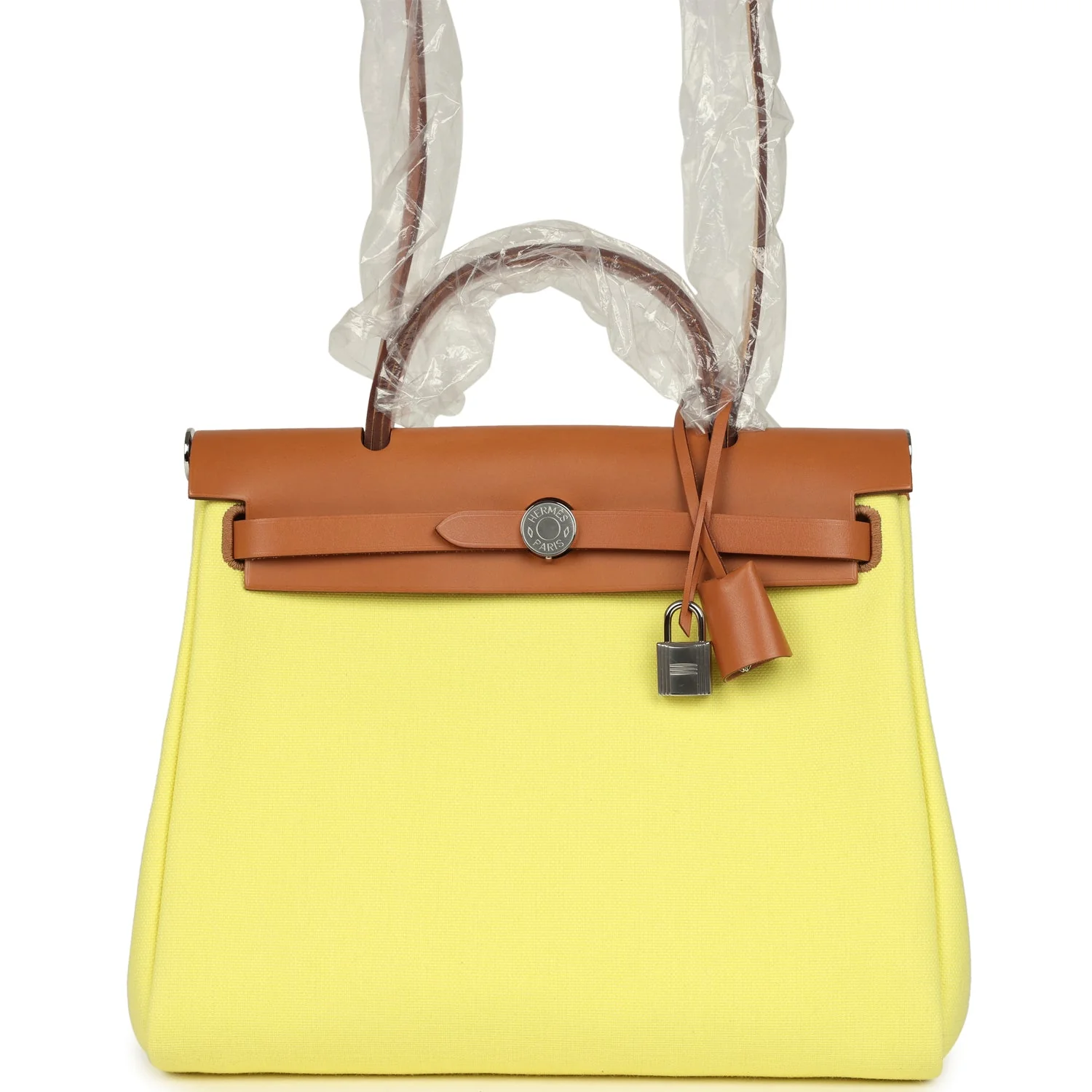 Hermes Herbag Zip PM 31 Jaune Citron Toile H Canvas and Fauve Vache Hunter Palladium Hardware