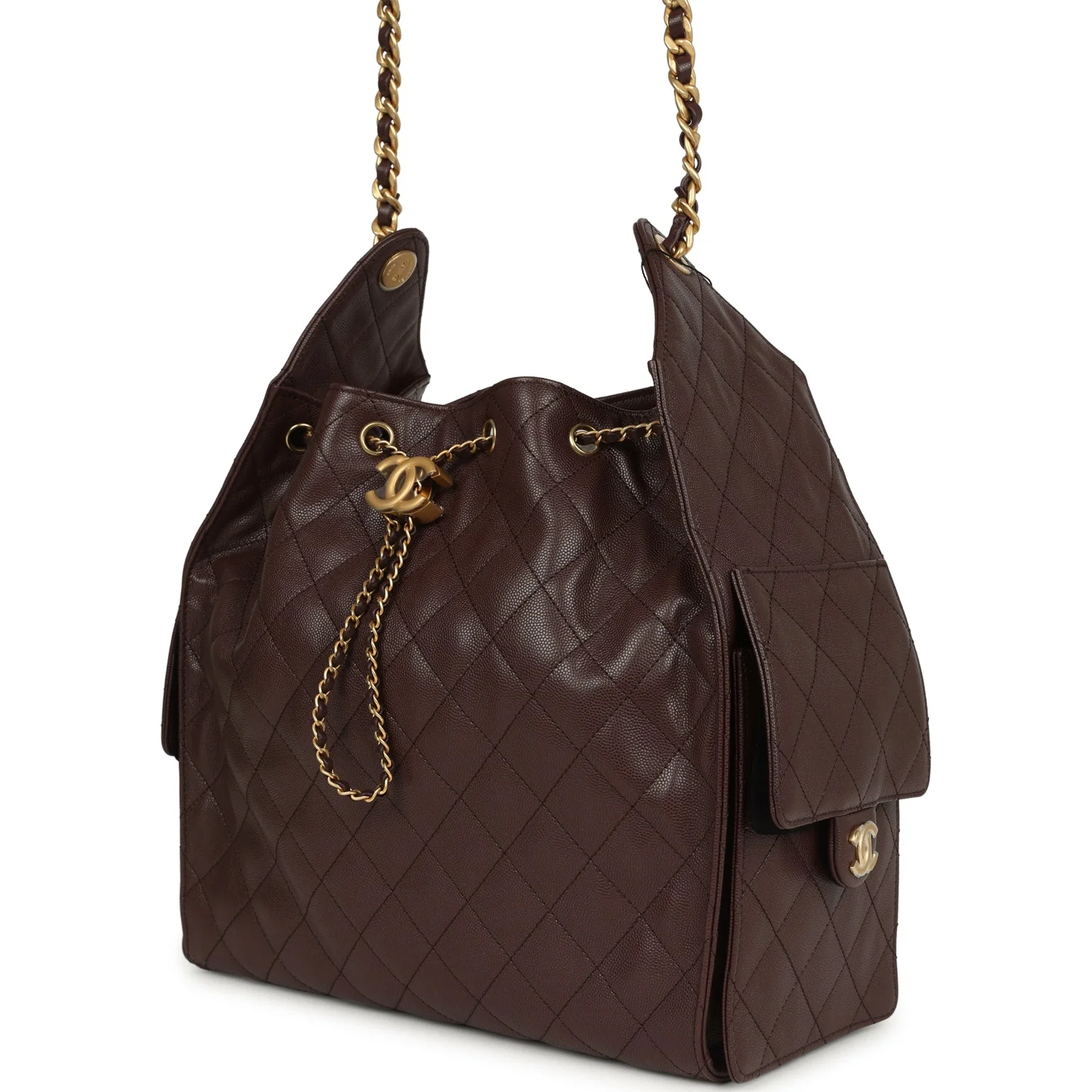 Chanel Medium 25 Hobo Bag Dark Brown Caviar Antique Gold Hardware