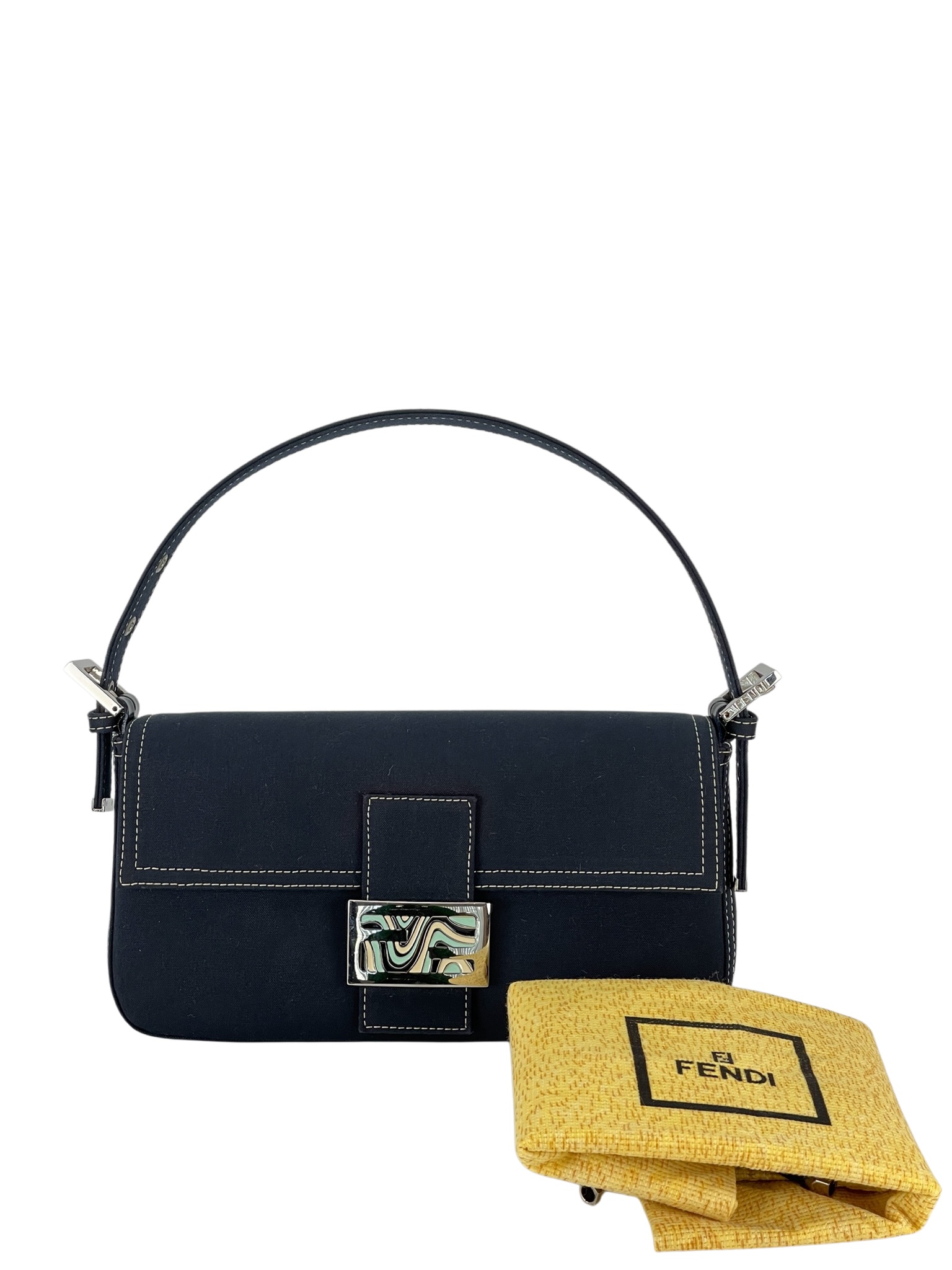 FENDI - Navy Canvas Baguette Handbag Silver-tone Hardware