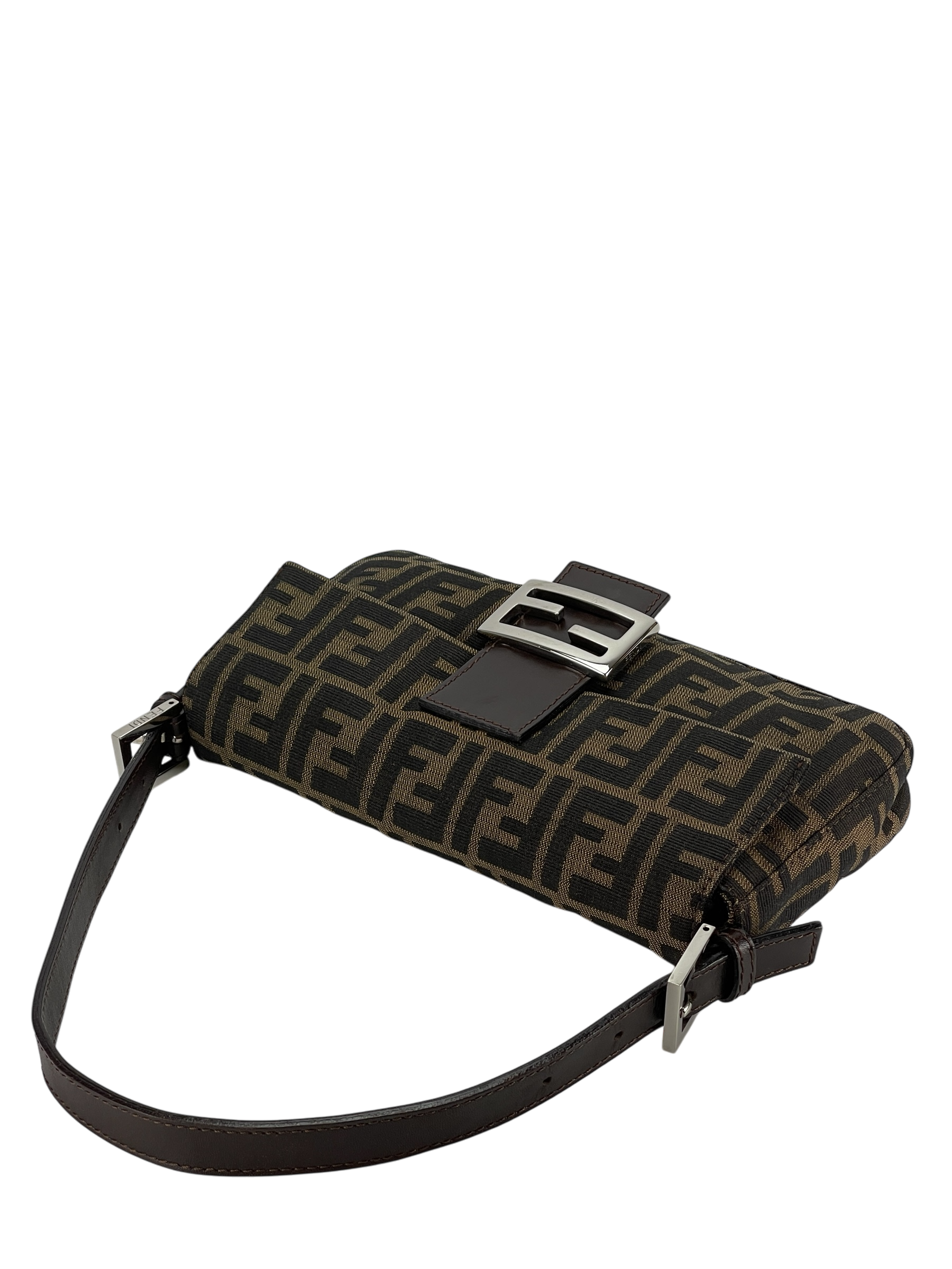 FENDI - Brown Zucca Baguette Handbag Silver Hardware
