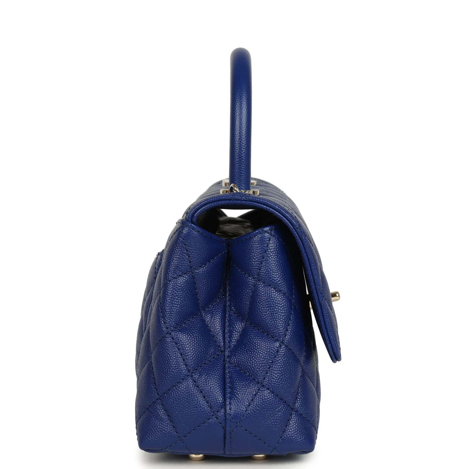 Chanel Small Coco Top Handle Flap Bag Dark Blue Shiny Caviar Light Gold Hardware