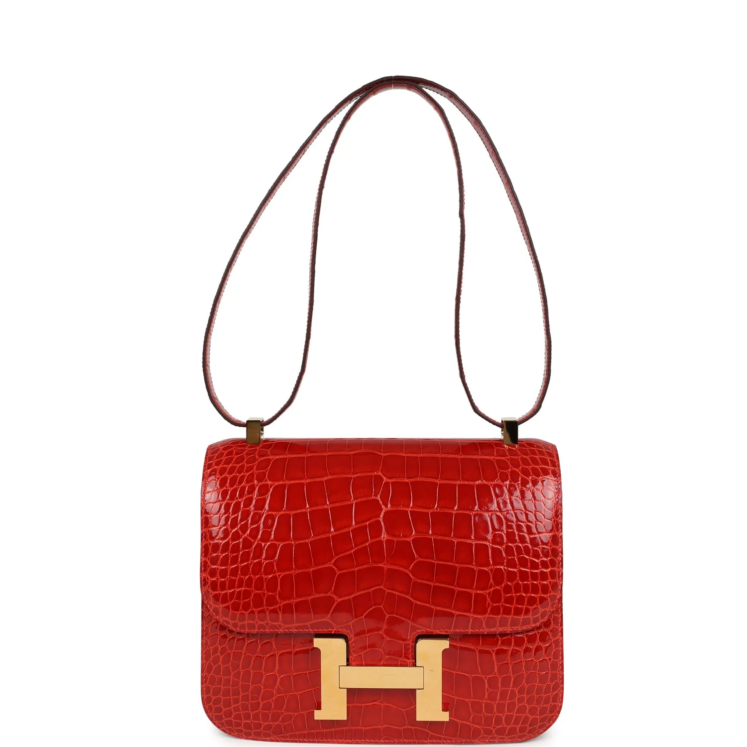Pre-owned Hermes Constance 24 Geranium Shiny Alligator Gold Hardware