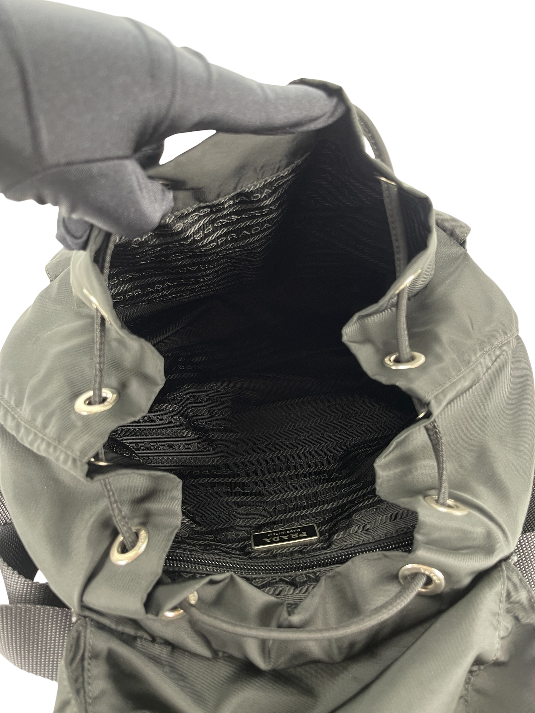 PRADA - Medium Tessuto Nylon Calfskin Backpack Black