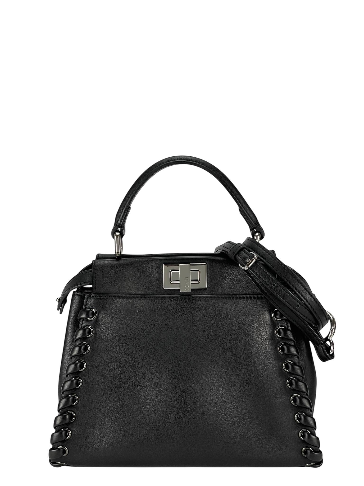 FENDI - Peekaboo Mini Black Leather Bag Sliver hardware
