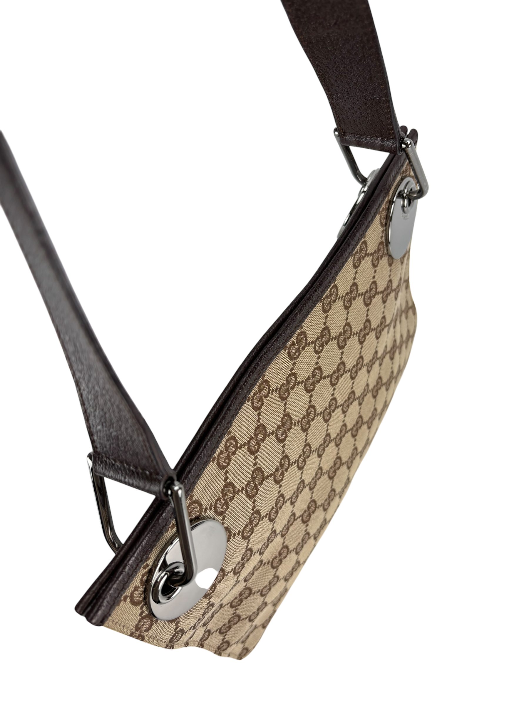 GUCCI - GG Canvas Brown Message Shoulder Bag