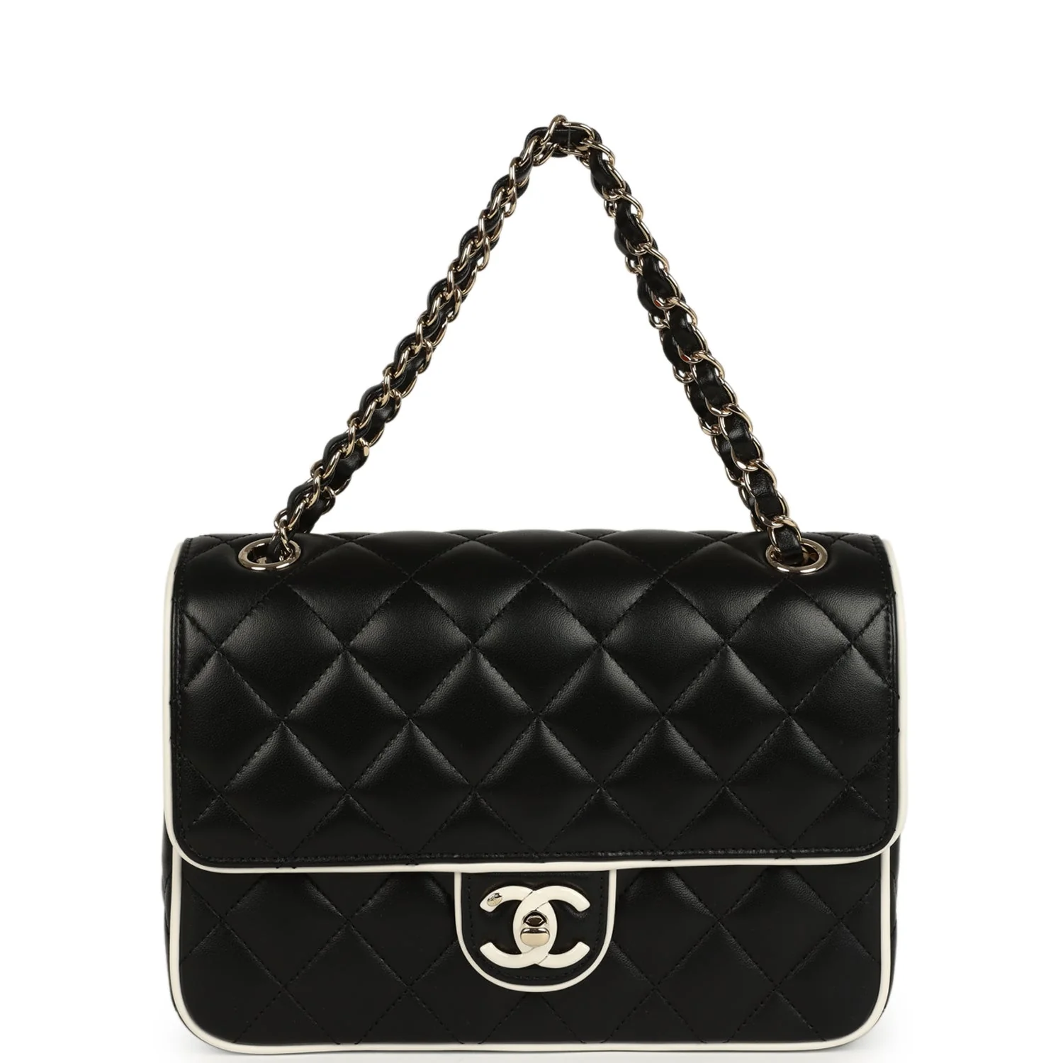 Chanel Small Graphic Frame Flap Bag Black and White Lambskin Light Gold Hardware