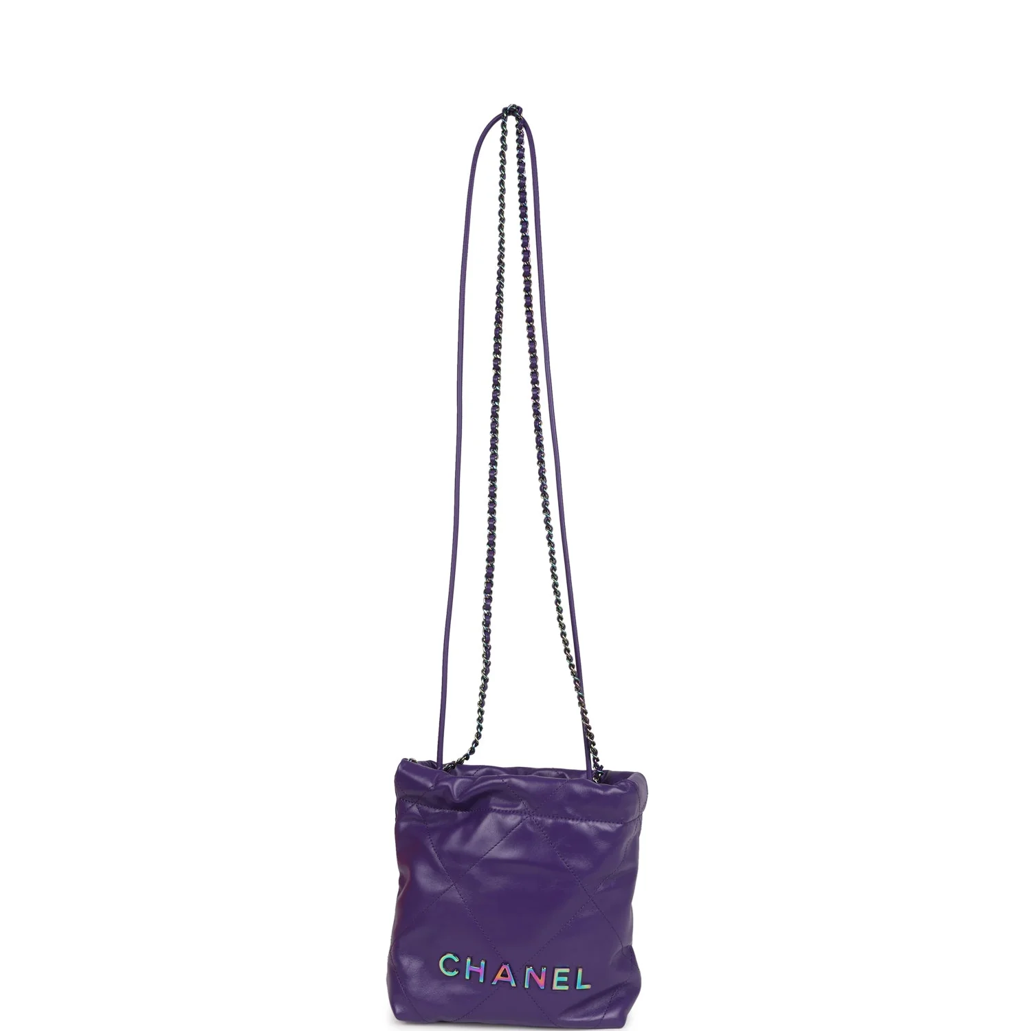 Chanel Mini 22 Bag Dark Purple Lambskin Rainbow Hardware
