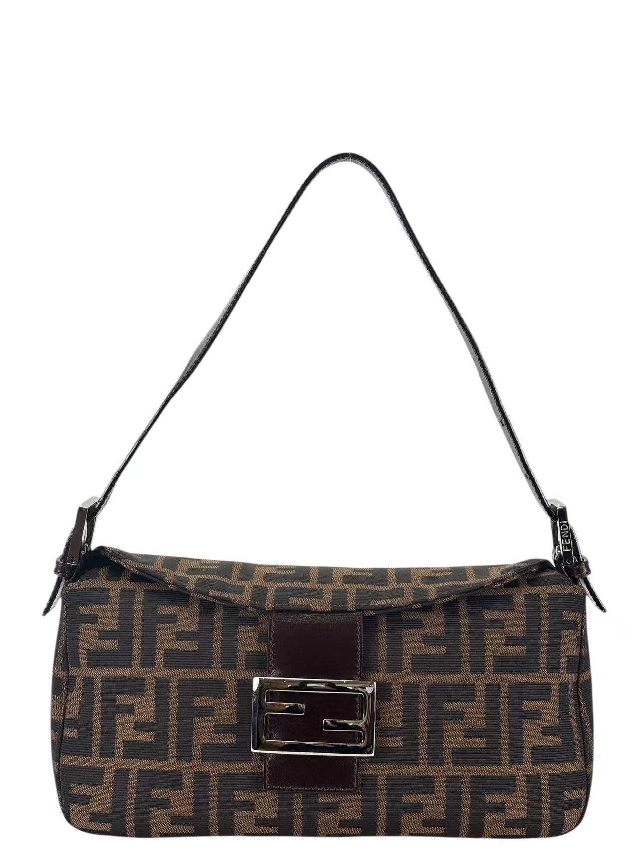 FENDI - Brown Zucca Handbag Silver Hardware