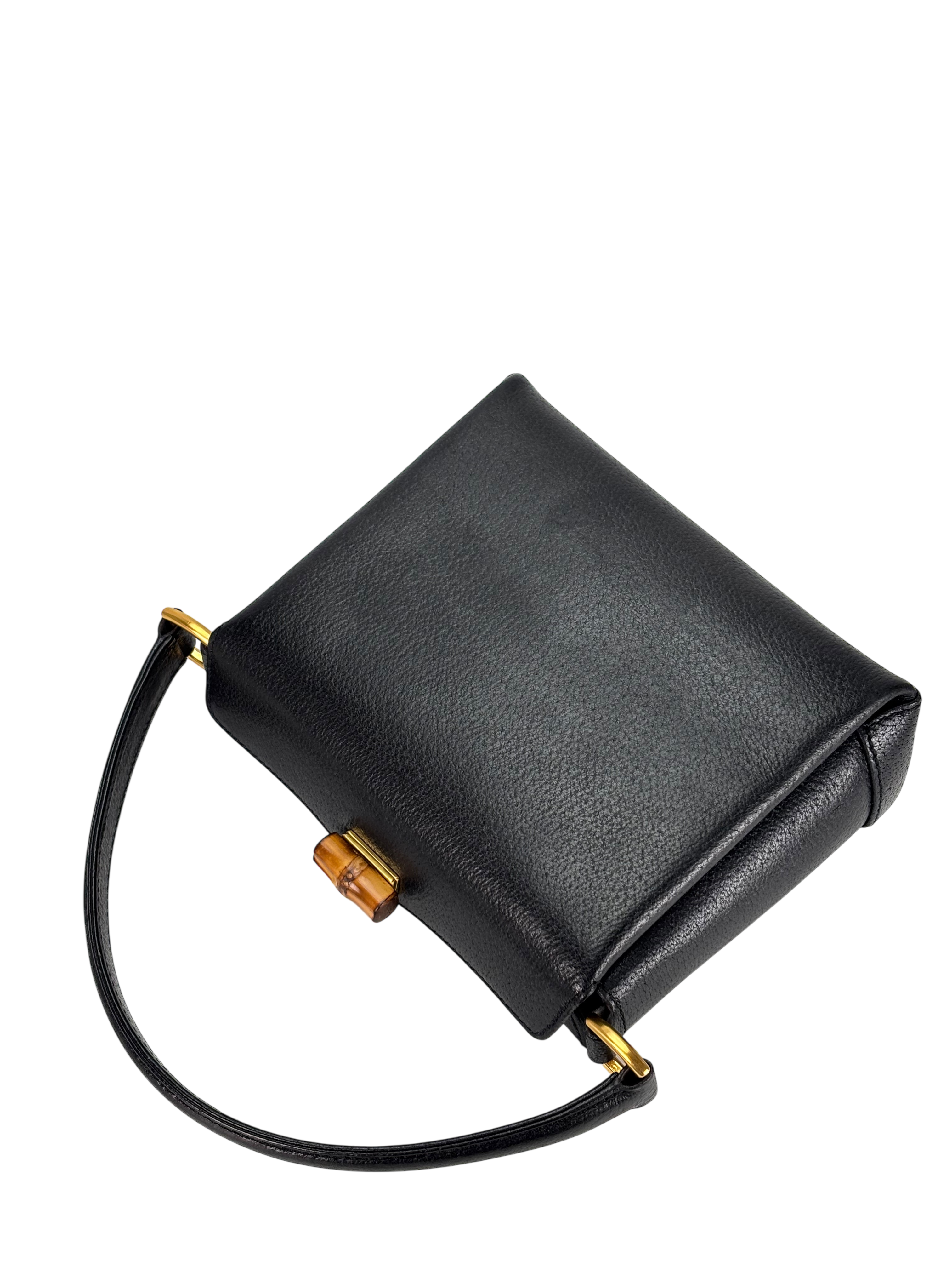 GUCCI - Black Leather Bamboo Turnlock Handbag