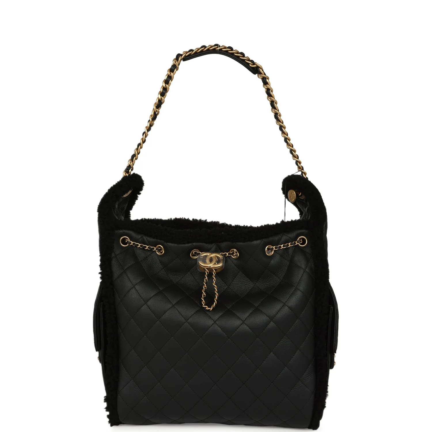 Chanel Medium 25 Hobo Bag Black Crumpled Sheepskin and Shearling Antique Gold Hardware