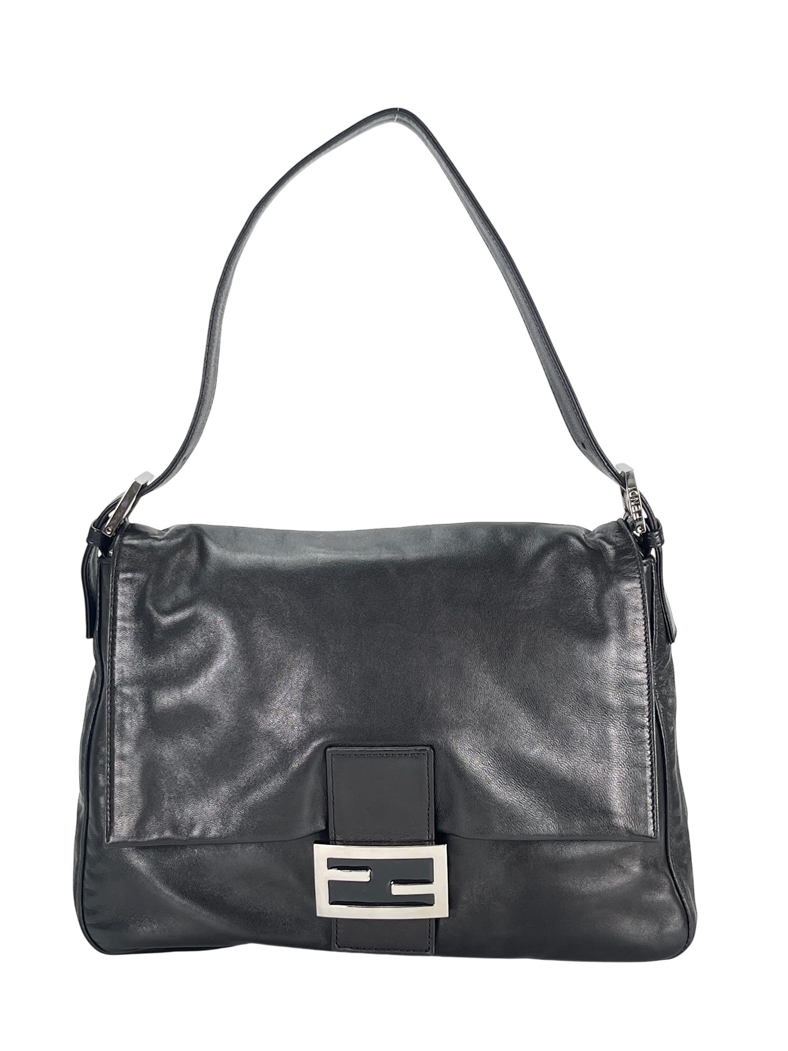 FENDI - Black Leather Zucca Mamma Baguette Handbag Silver Hardware