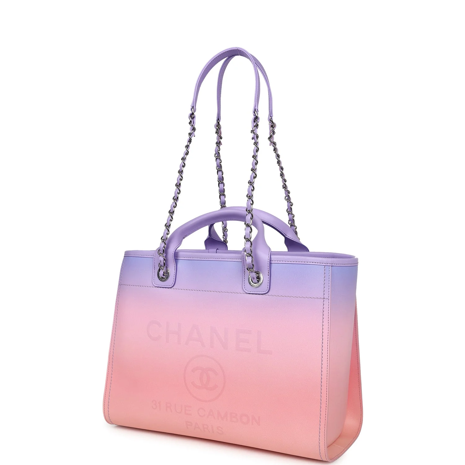 Chanel Small Deauville Shopping Tote Pink and Purple Ombre Calfskin Silver Hardware