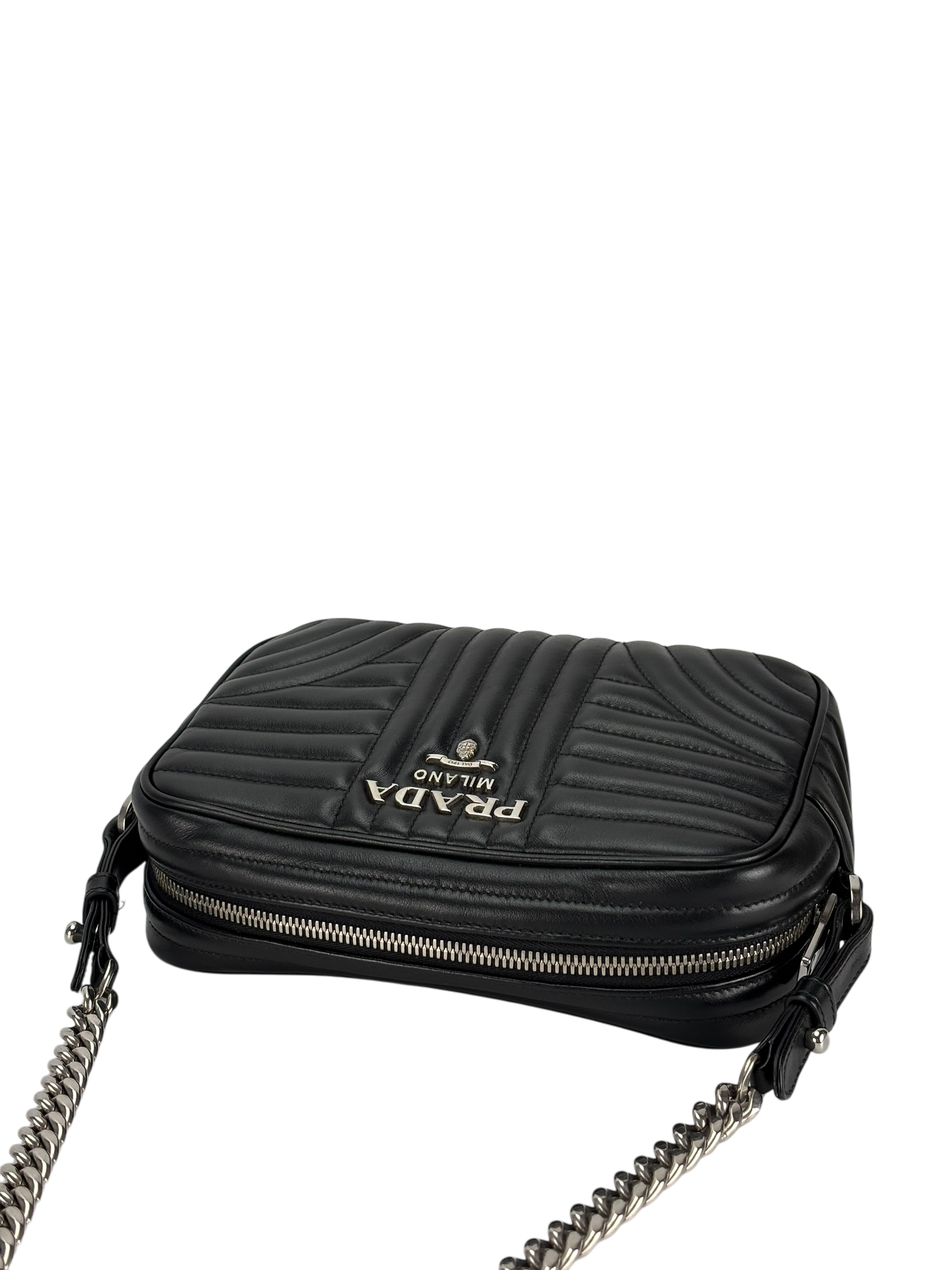 PRADA - Black Calfskin Soft Diagramme Camera Bag