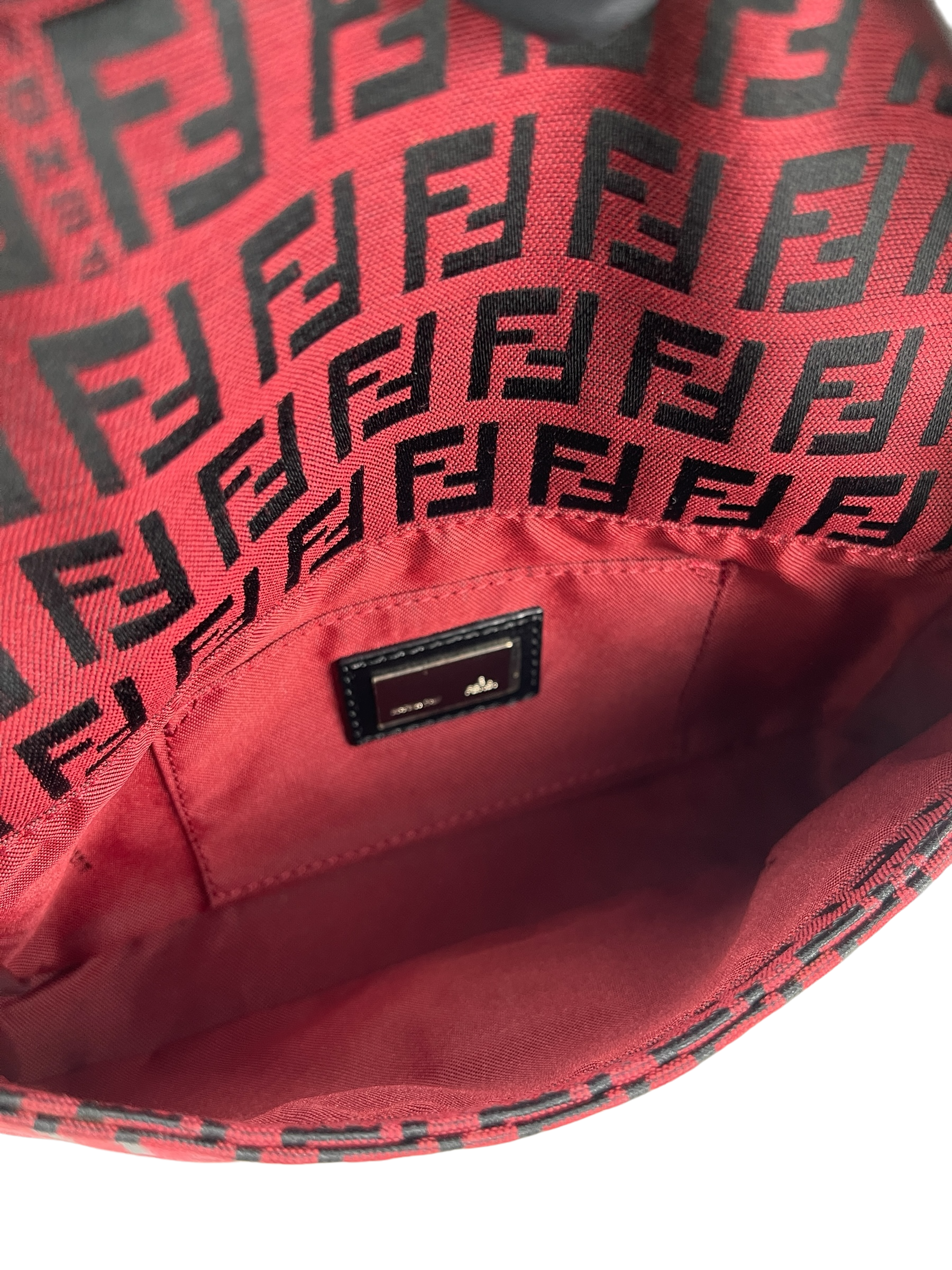 FENDI - Red Canvas Zucca Baguette Handbag Silver Hardware