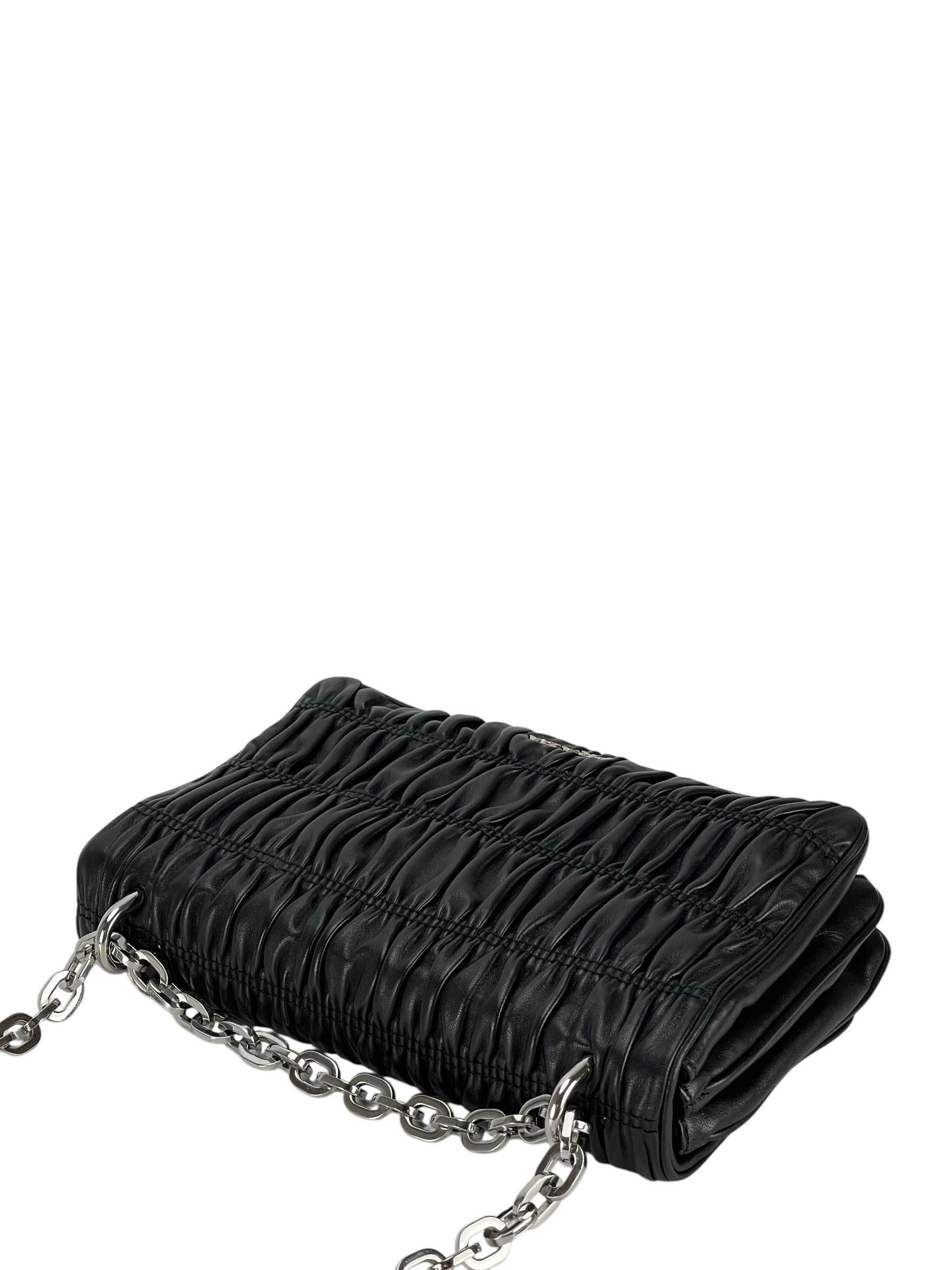 PRADA - Black  Nappa Calfskin Waffle Chain Shoulder Bag