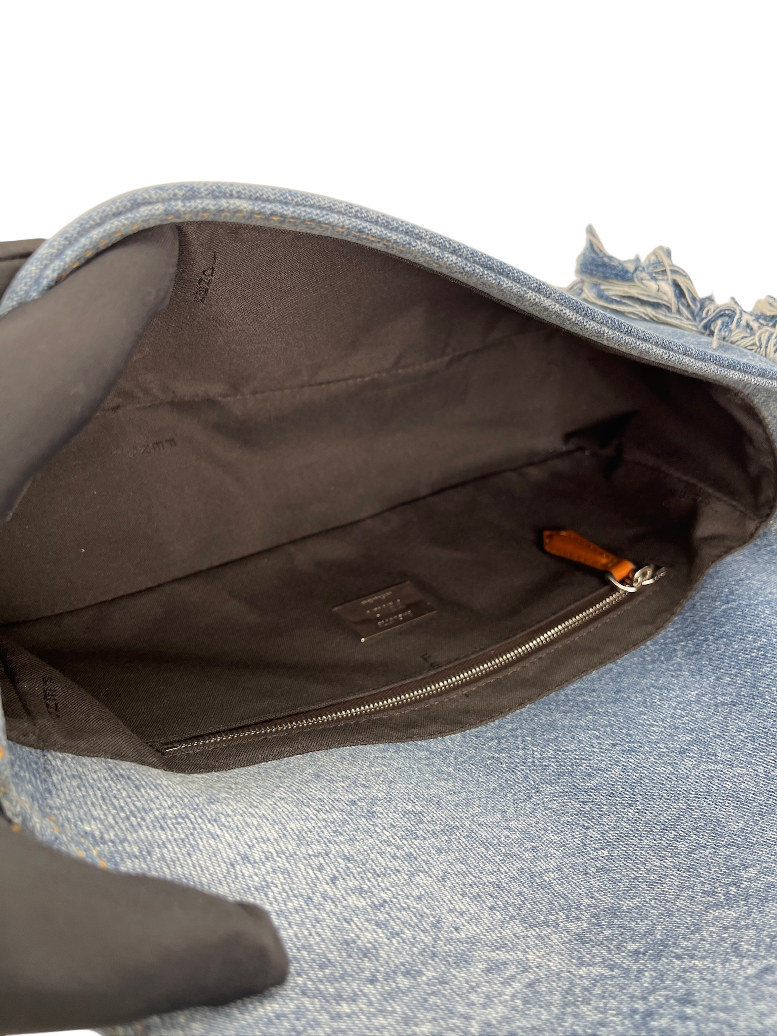 FENDI - Light Denim Lavato Leather Frayed Baguette Shoulder Bag