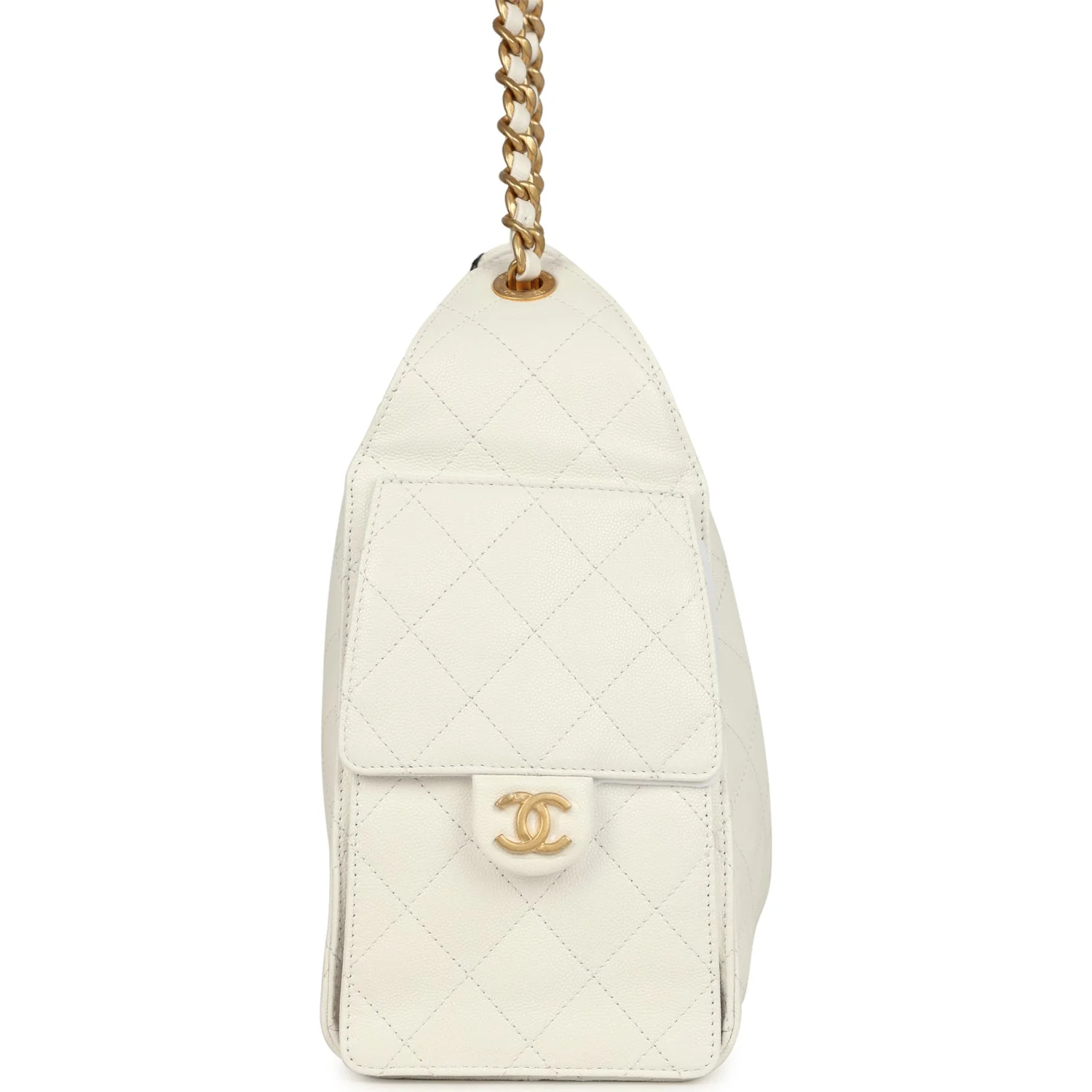 Chanel Small 25 Hobo Bag White Caviar Antique Gold Hardware