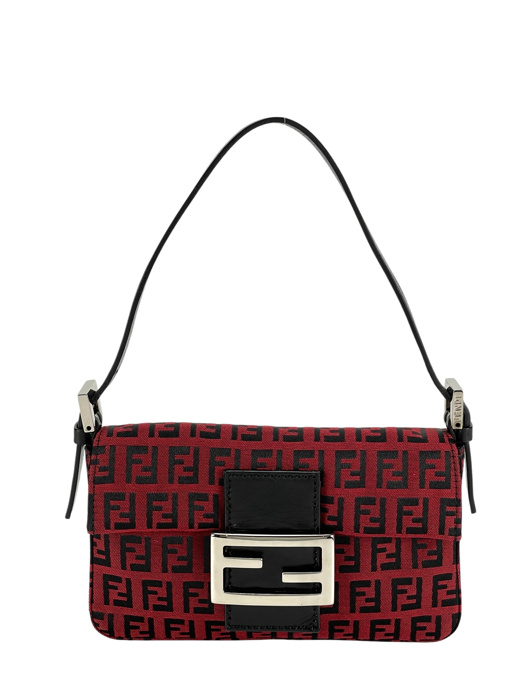 FENDI - Red Canvas Zucca Baguette Handbag Silver Hardware