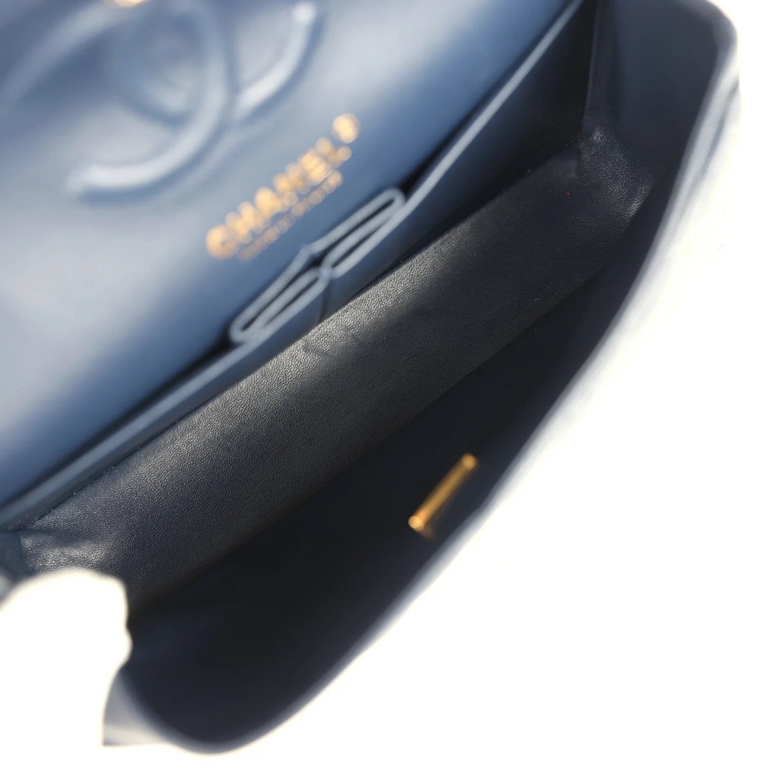 Pre-owned Chanel Small Classic Double Flap Bag Dark Blue Caviar Light Gold Hardware