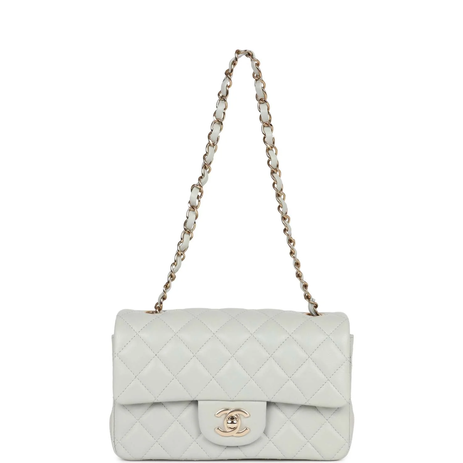 Chanel Mini Rectangular Flap Bag Light Grey Lambskin Light Gold Hardware