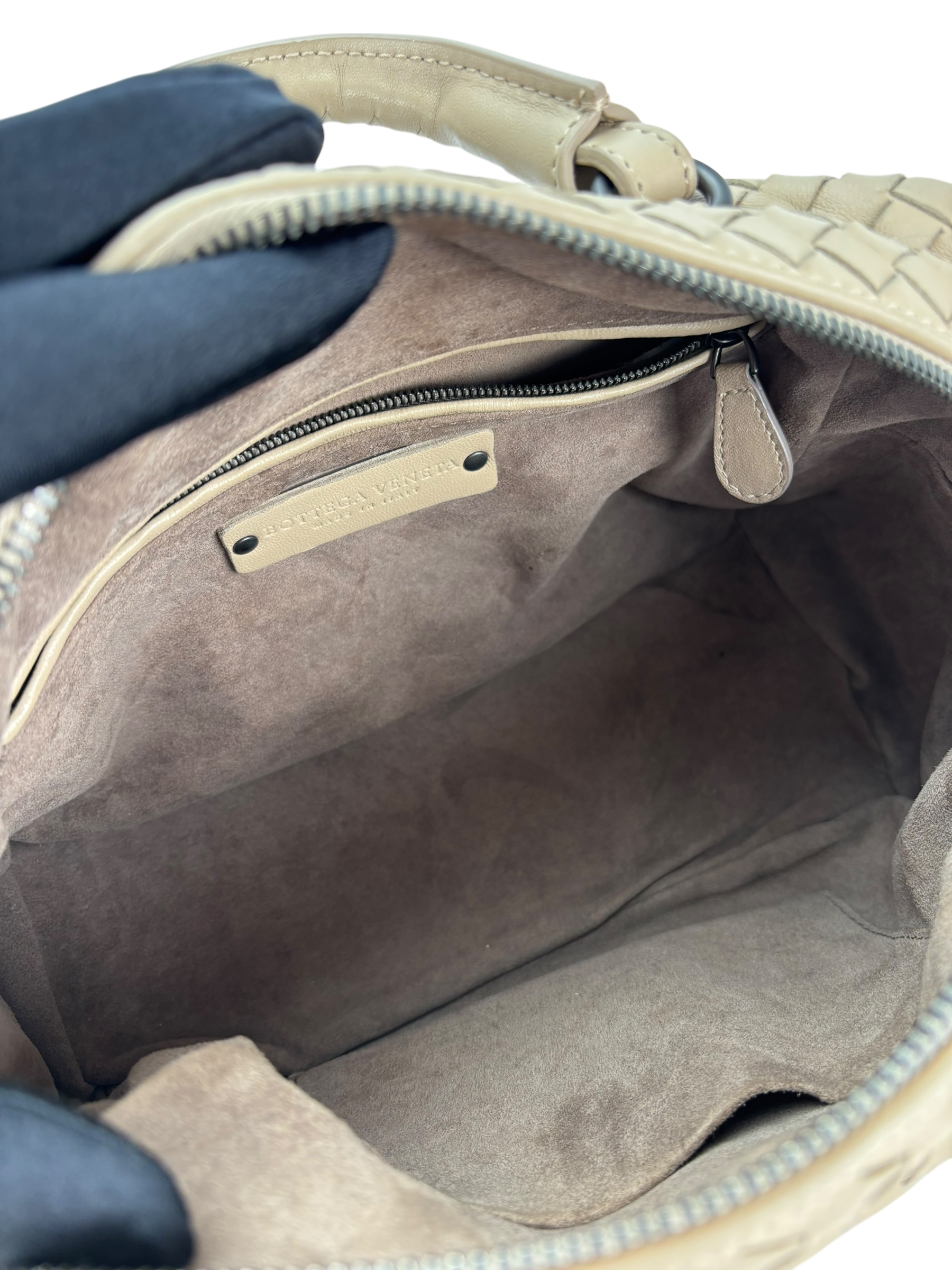 BOTTEGA VENETA - Beige Veneta Intrecciato Leather Boston Bag