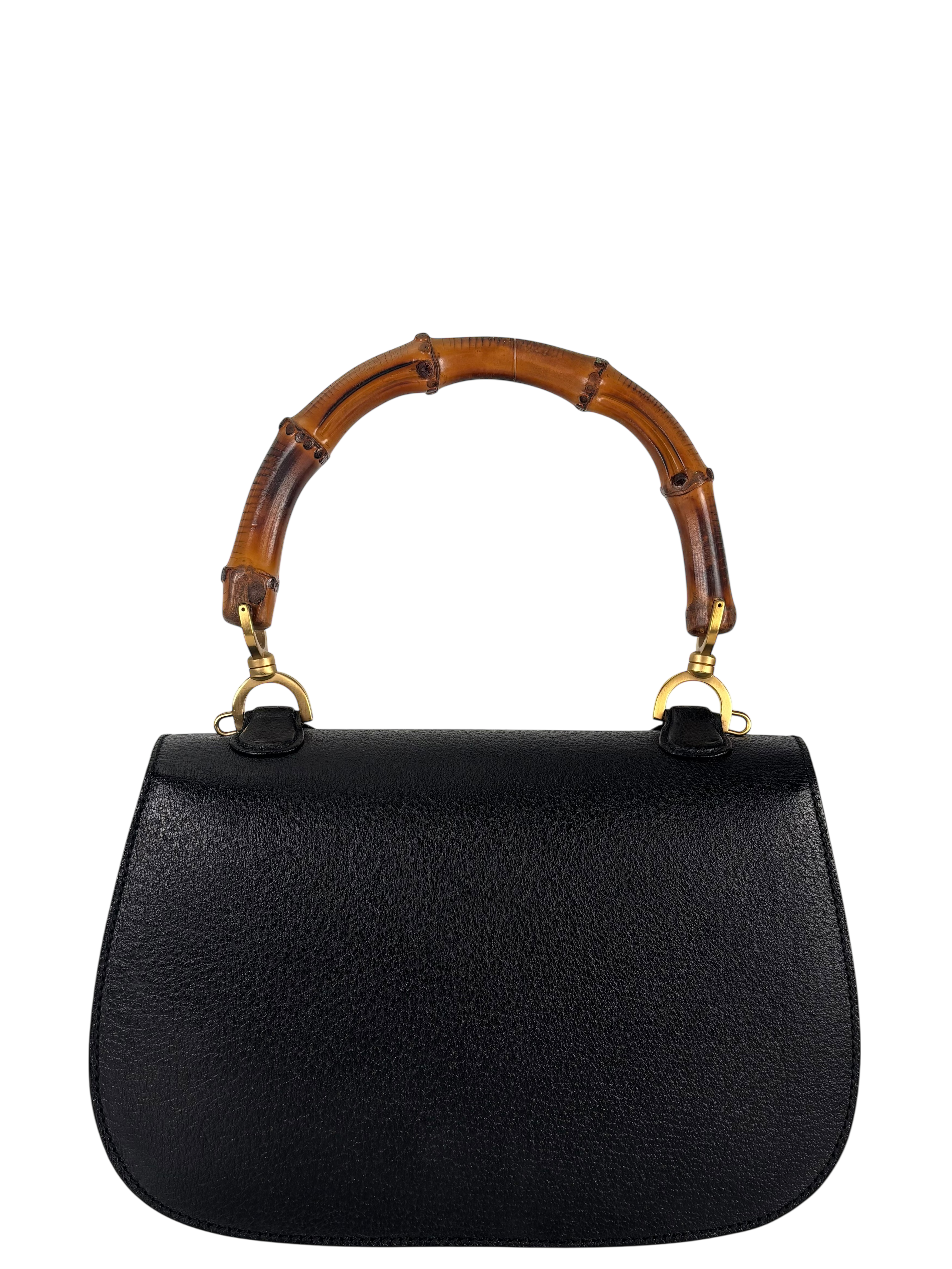 GUCCI - Black Leather 2way Middle Leather Bamboo Handbag