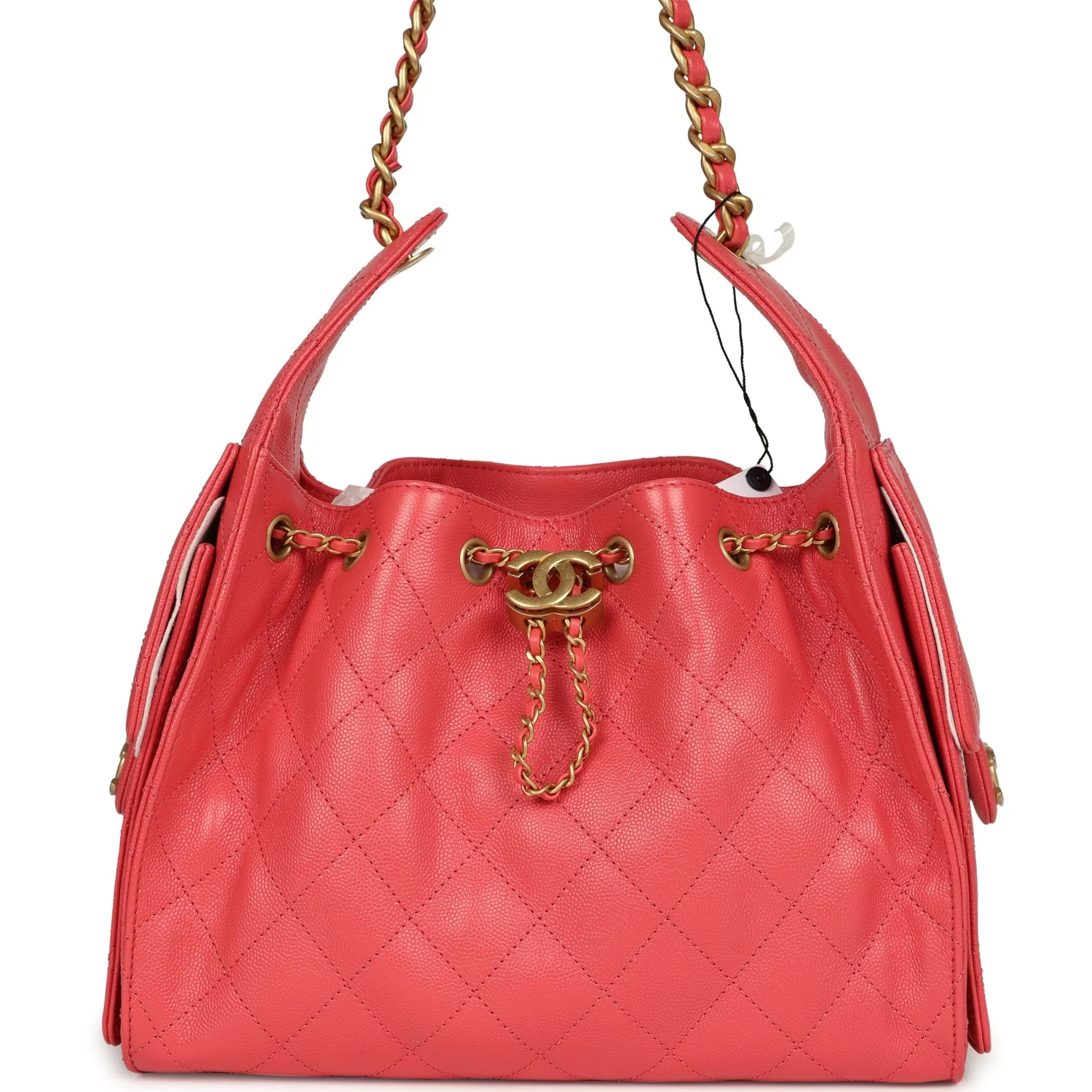 Chanel Small 25 Hobo Bag Coral Pink Caviar Antique Gold Hardware