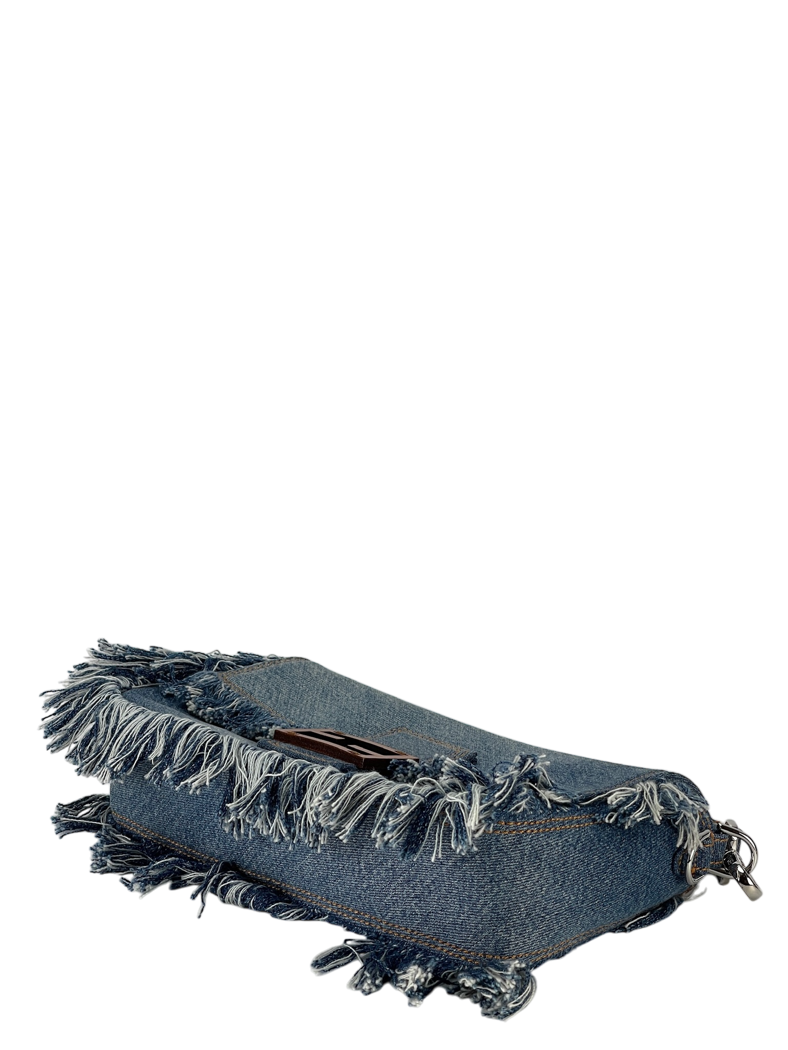 FENDI - Light Denim Lavato Leather Frayed Baguette Shoulder Bag