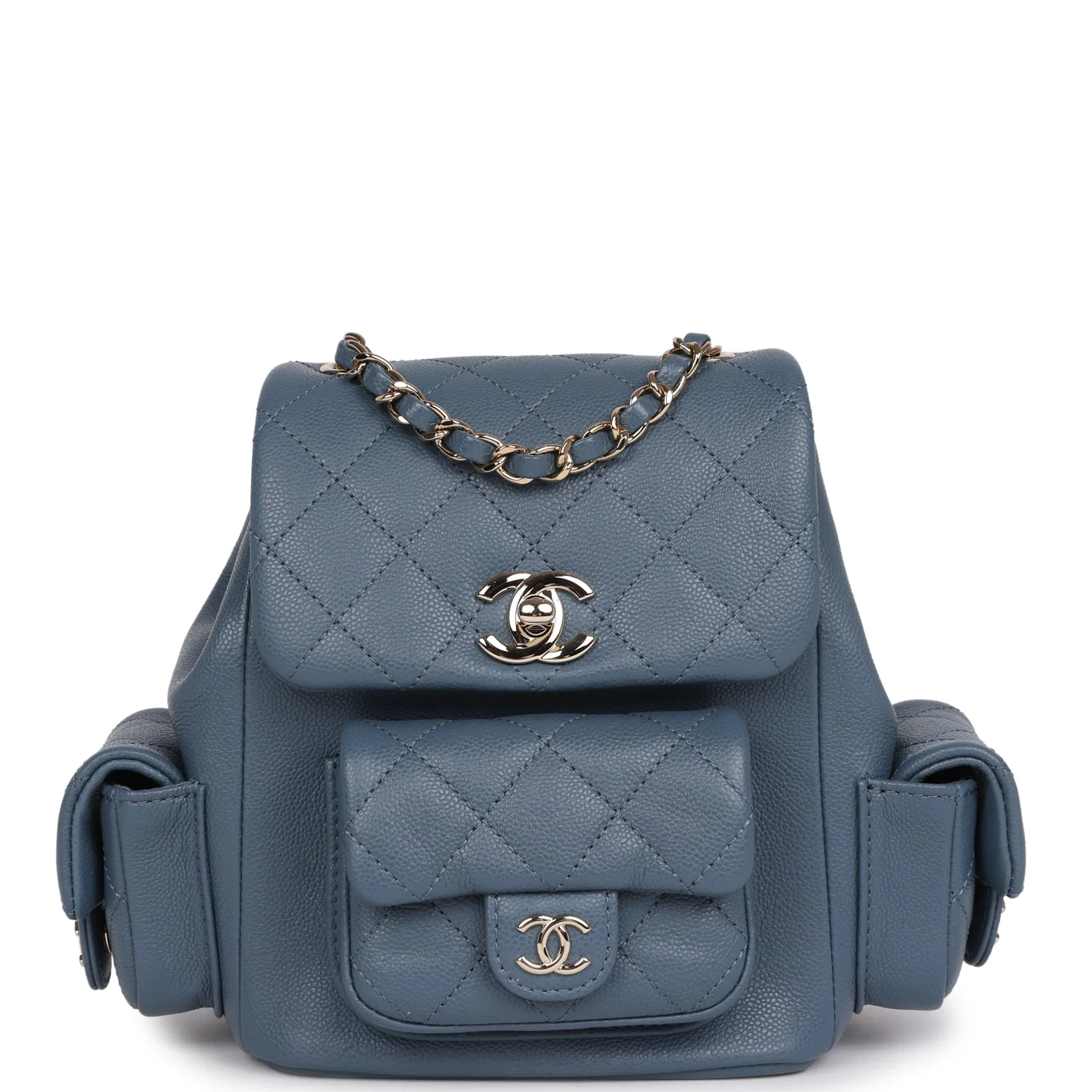 Chanel Mini Duma Backpack Blue Caviar Light Gold Hardware