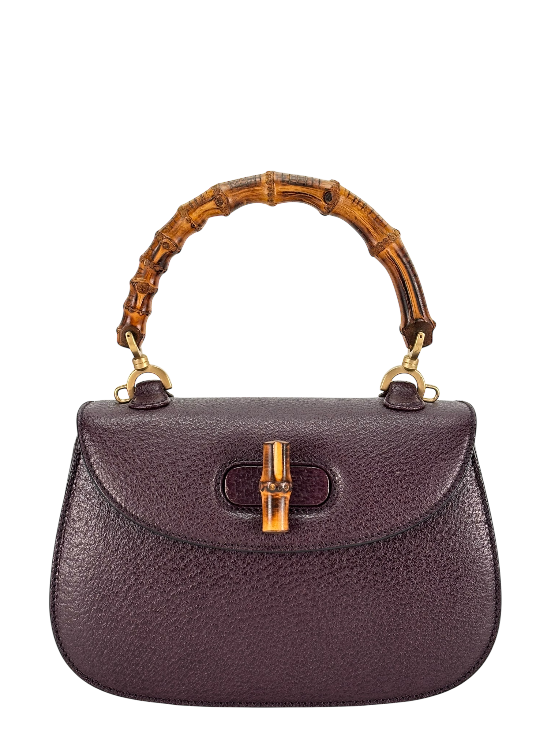 GUCCI - Purple Calfskin Bamboo Hand Bag