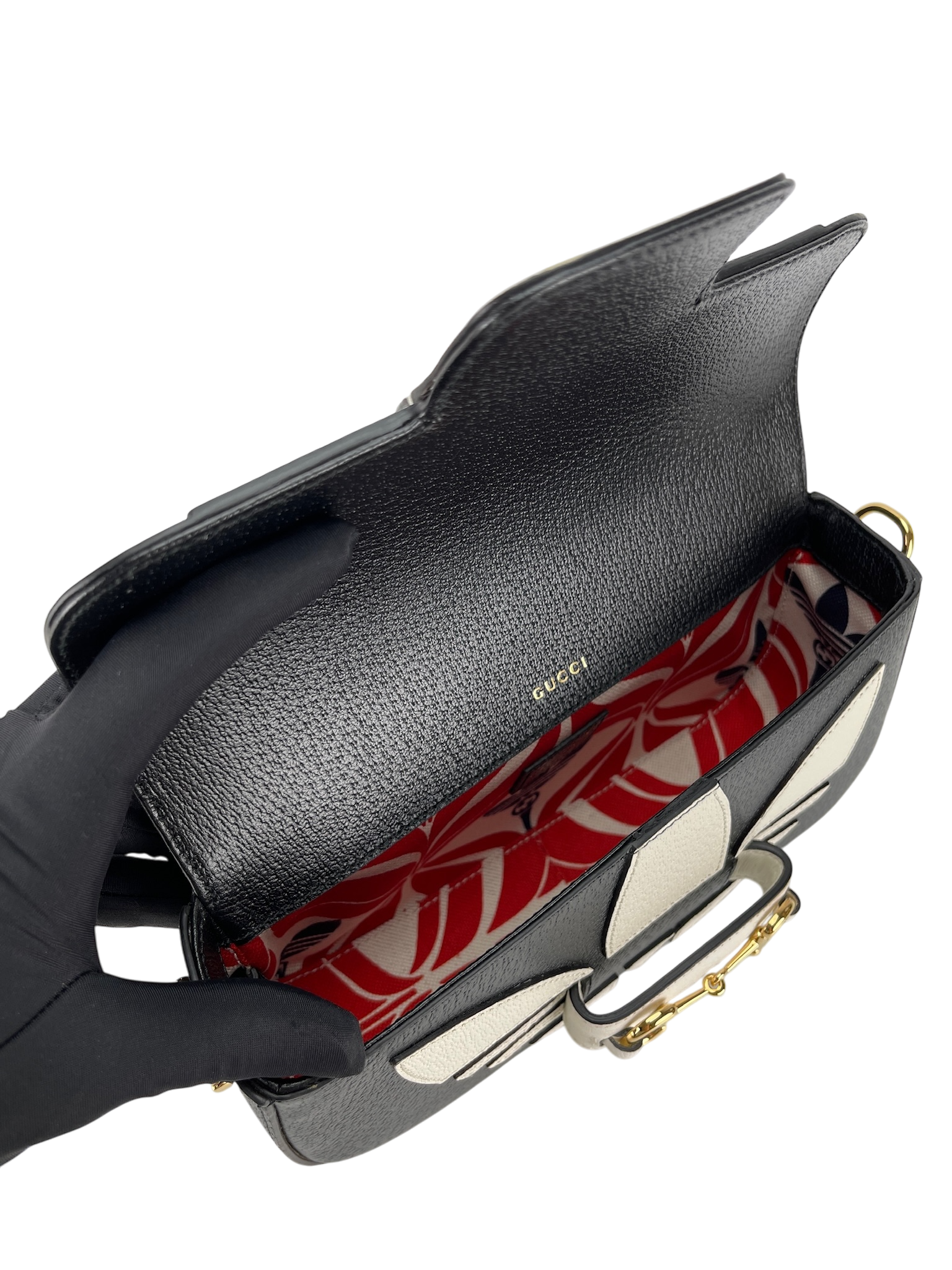 GUCCI - Gucci x Adidas Horsebit 1955 Shoulder Bag Black White Calfskin