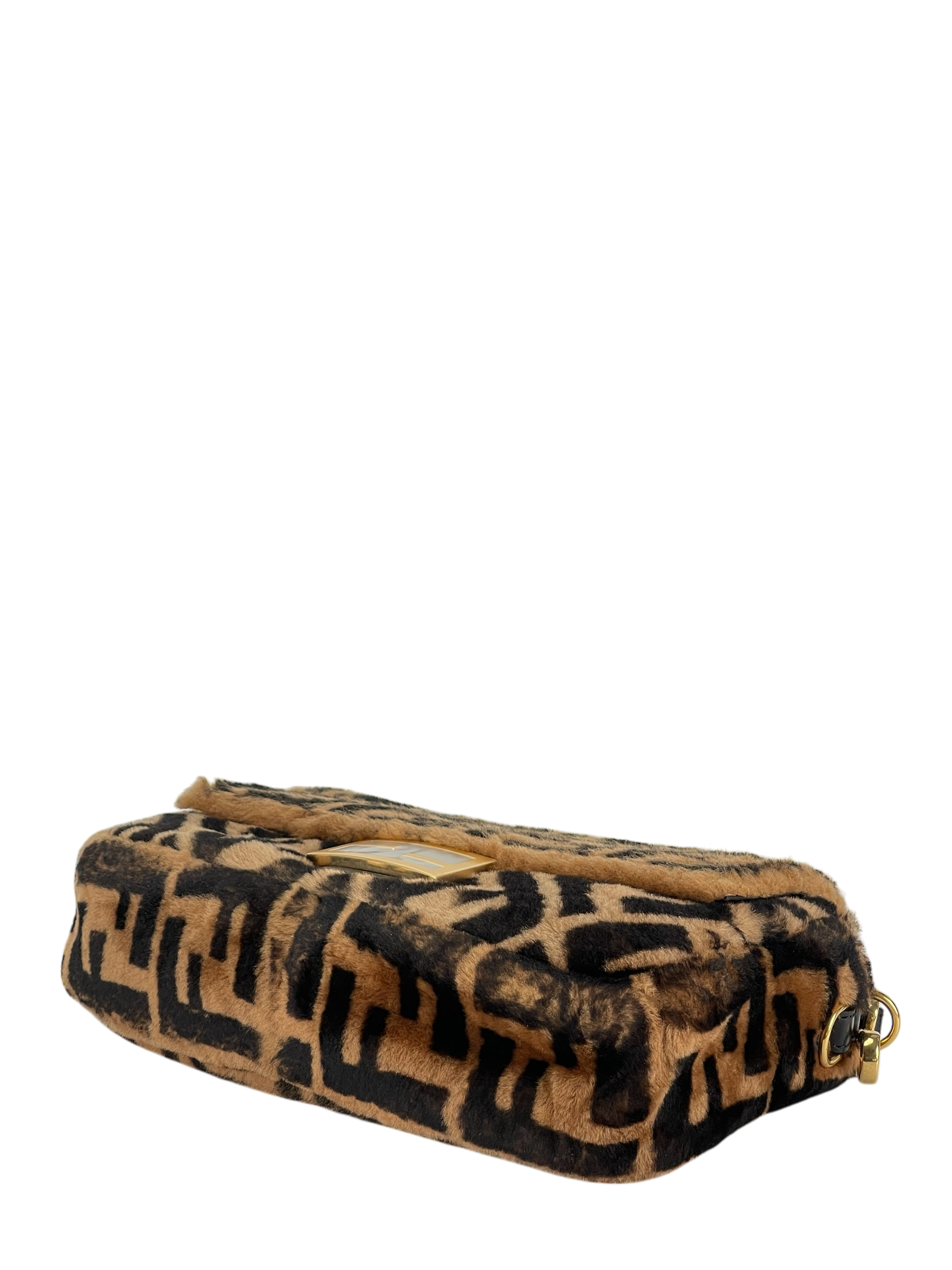 FENDI - Baguette Shoulder Bag Brown Zucca Shearling and Leather