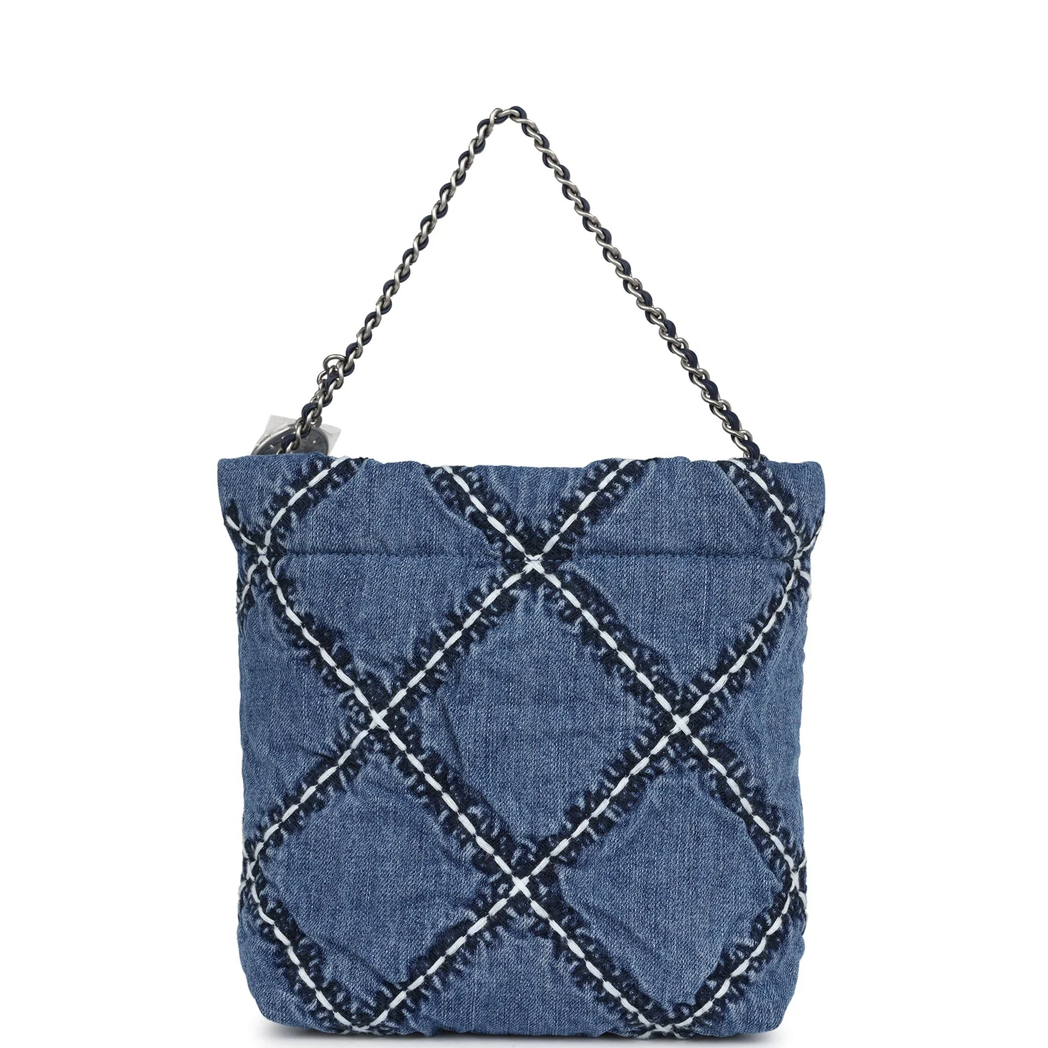 Chanel Mini 22 Bag Blue Stitched Denim Silver Hardware