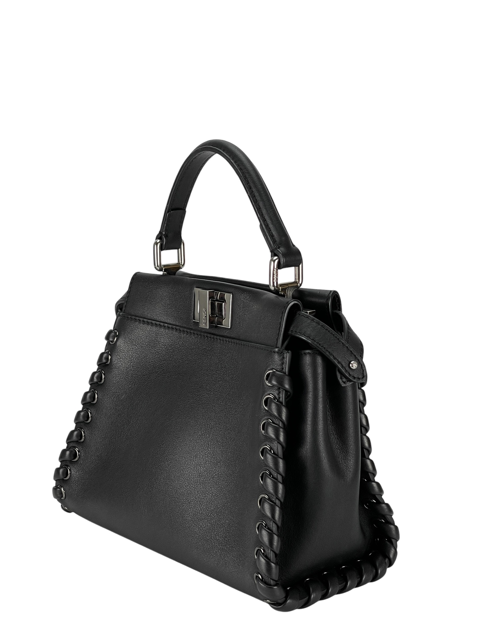 FENDI - Peekaboo Mini Black Leather Bag Sliver hardware