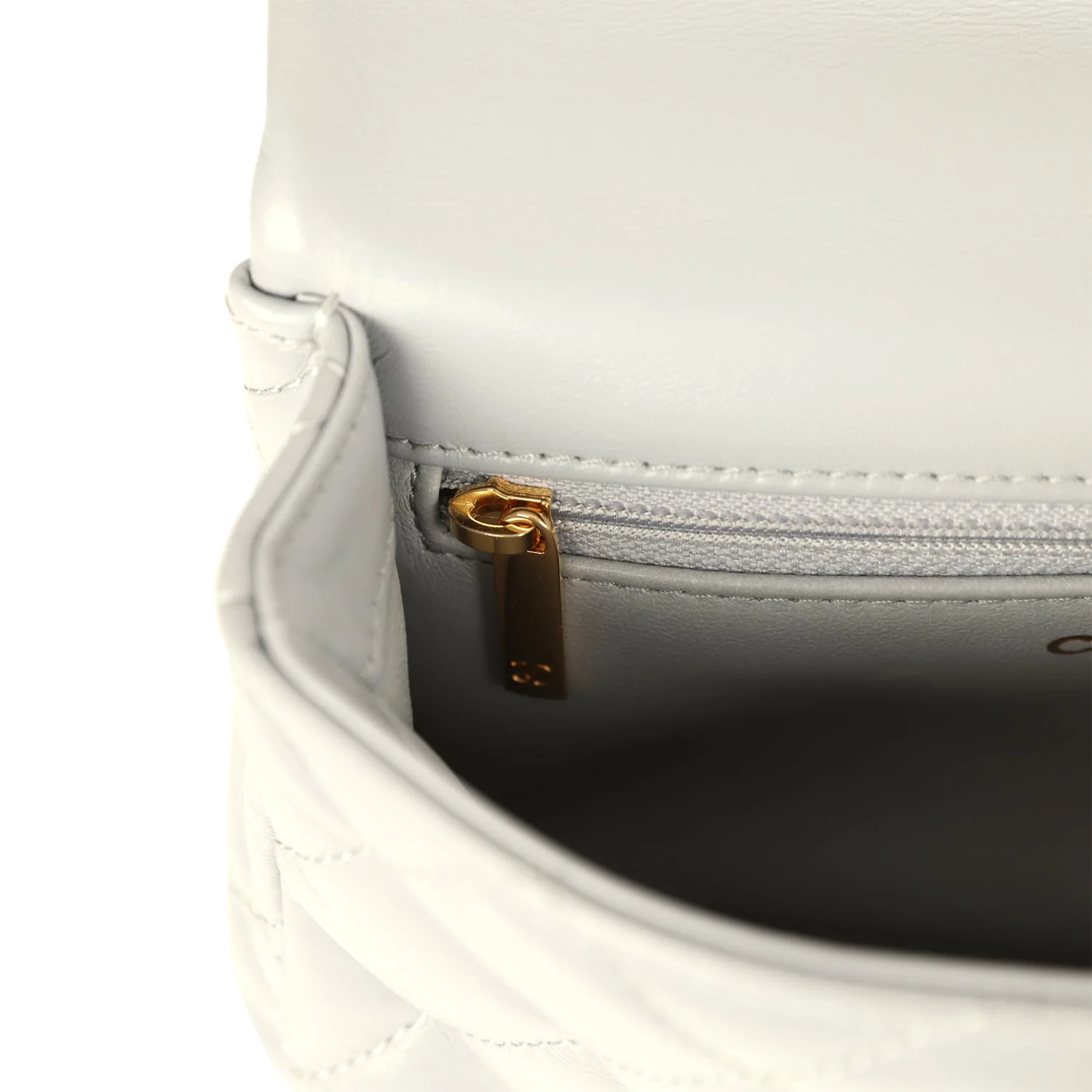 Pre-owned Chanel Mini CC Rectangular Flap Bag with Top Handle Light Grey Lambskin Gold Hardware