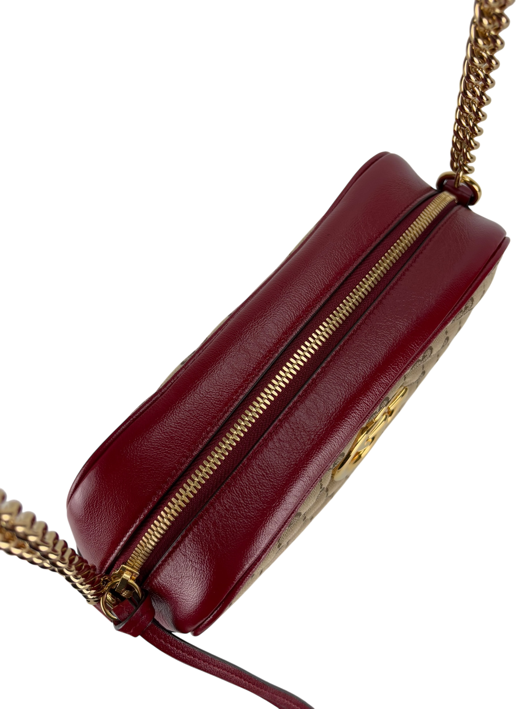 GUCCI - Brown Red GG Canvas Marmont Crossbody Bag