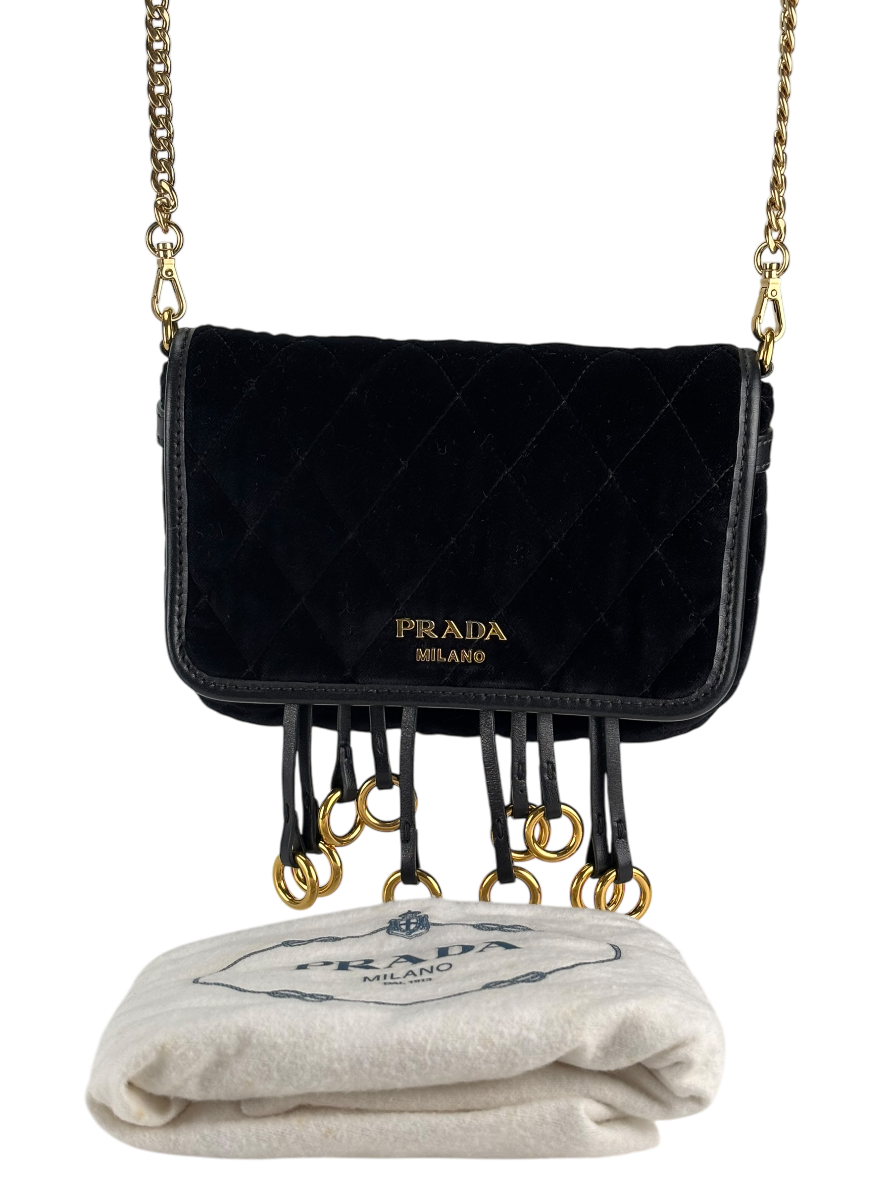 PRADA - Black Quilted Velvet Waist Belt and Crossbody Bag