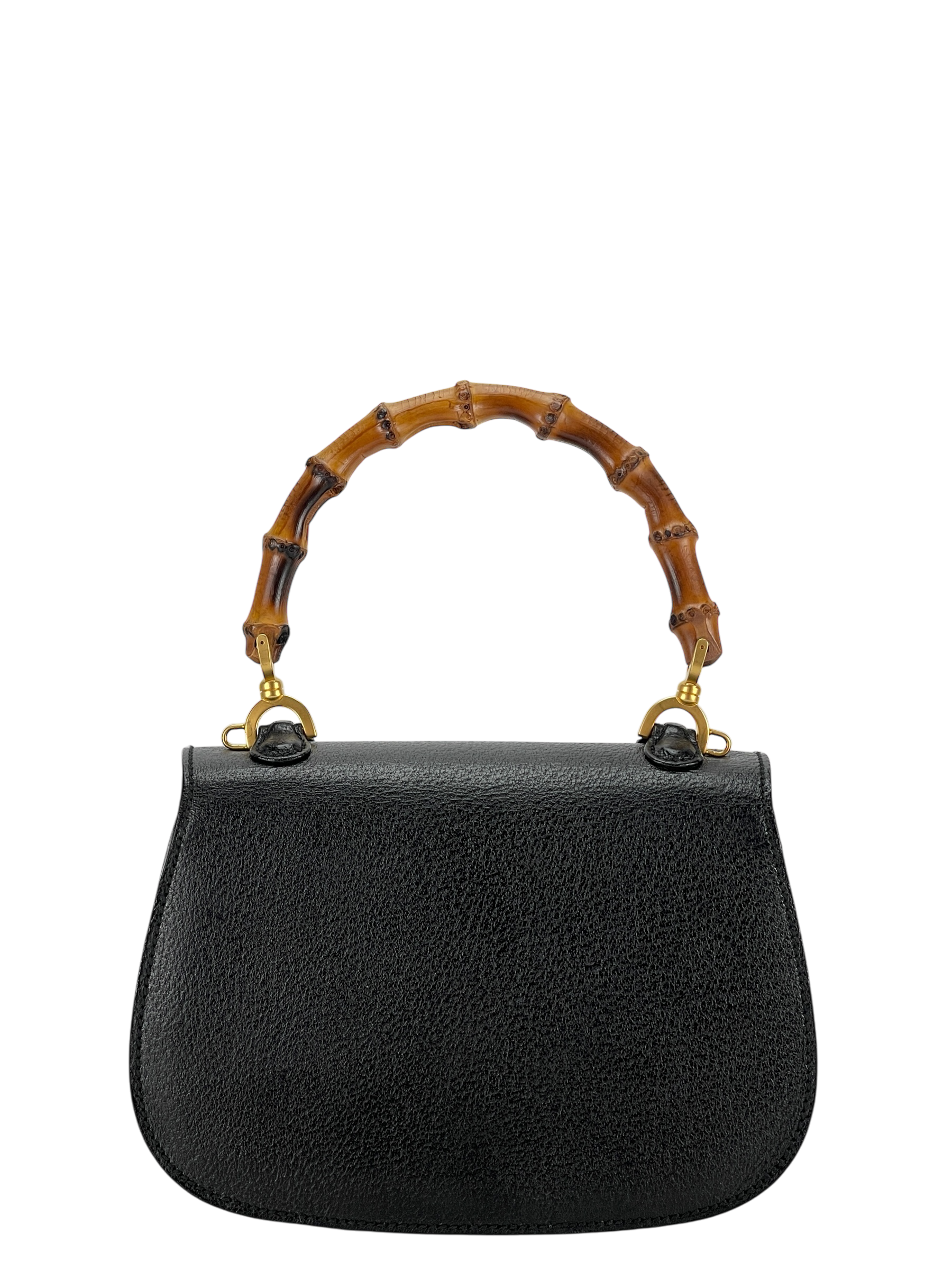 GUCCI - Black 2way Smalll Leather Bamboo Handbag