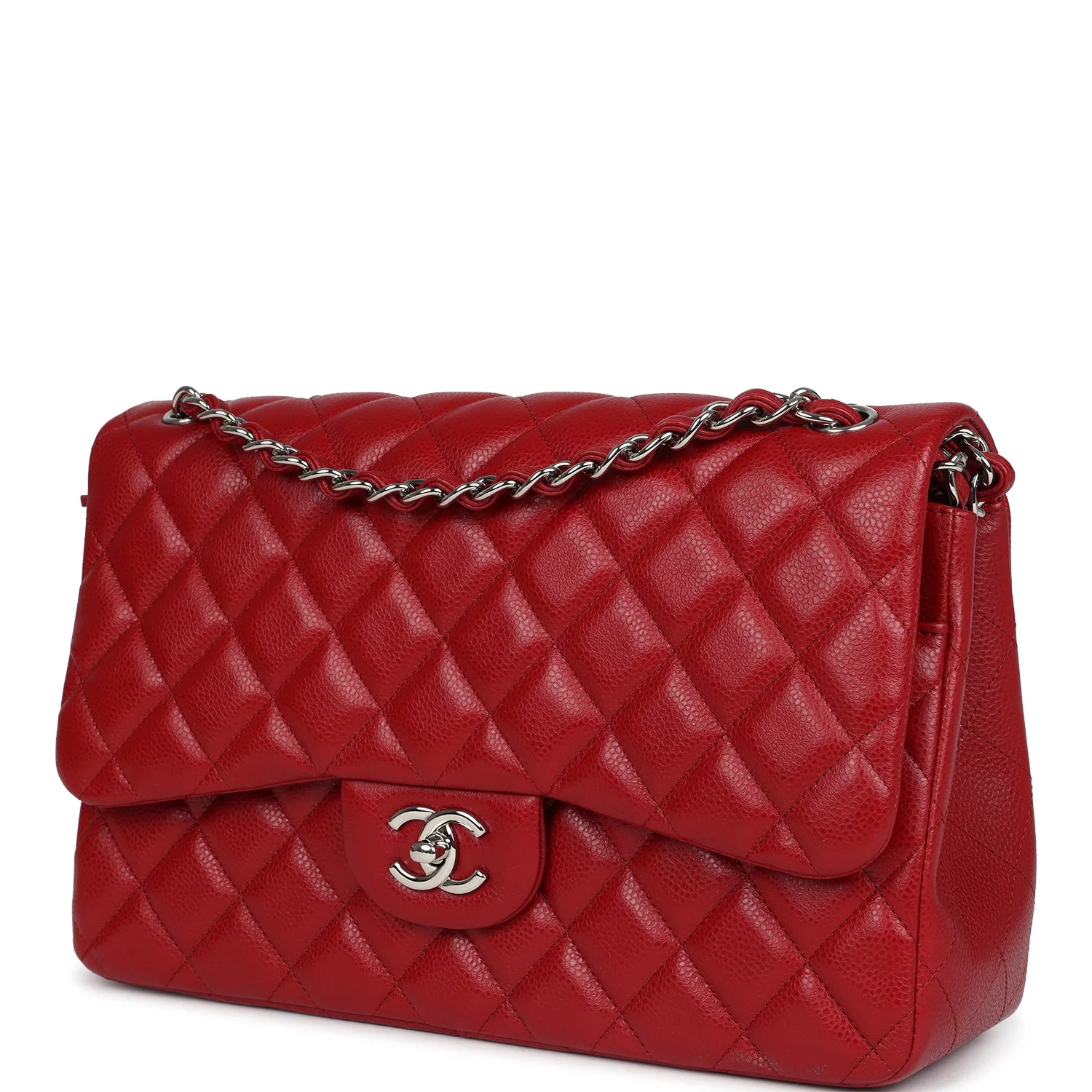 Pre-owned Chanel Jumbo Classic Double Flap Red Caviar Silver Hardware