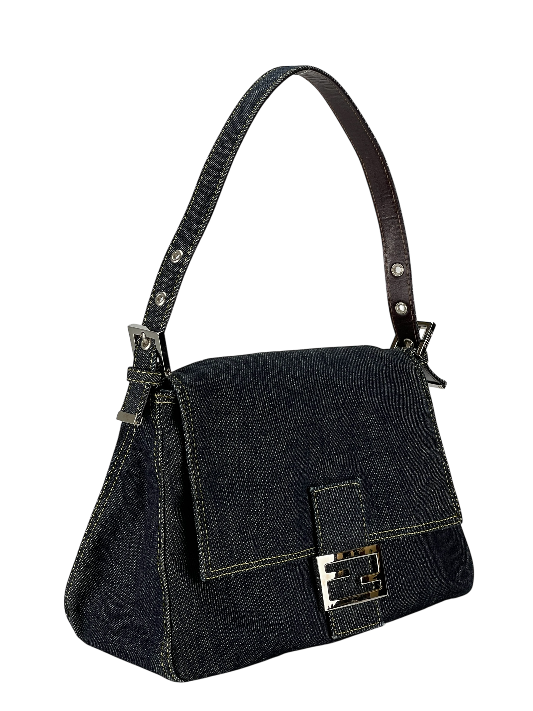 FENDI - Denim Zucca Mamma Baguette Handbag Silver Hardware