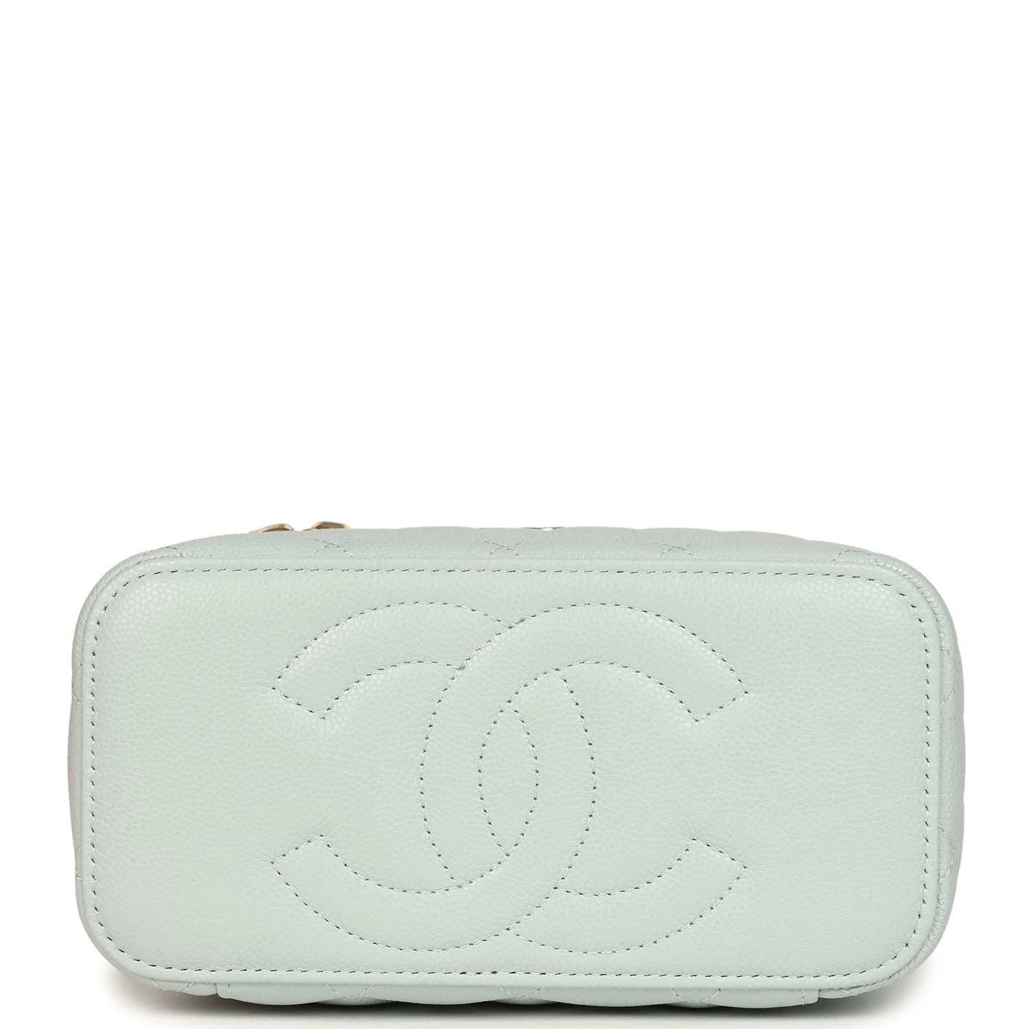 Chanel Small Rectangular Classic Vanity Case Light Blue Shiny Caviar Light Gold Hardware