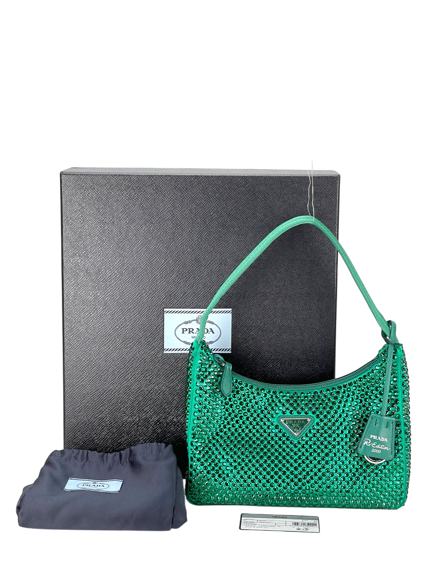 PRADA - Satin Crystal Mini Re-Edition 2000 Bag Mango