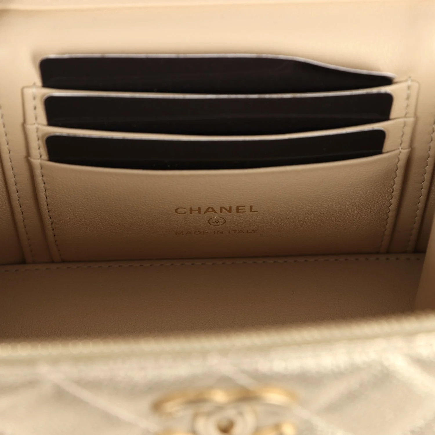 Chanel Small Classic Vanity Case Light Gold Metallic Caviar Brushed Light Gold Hardware