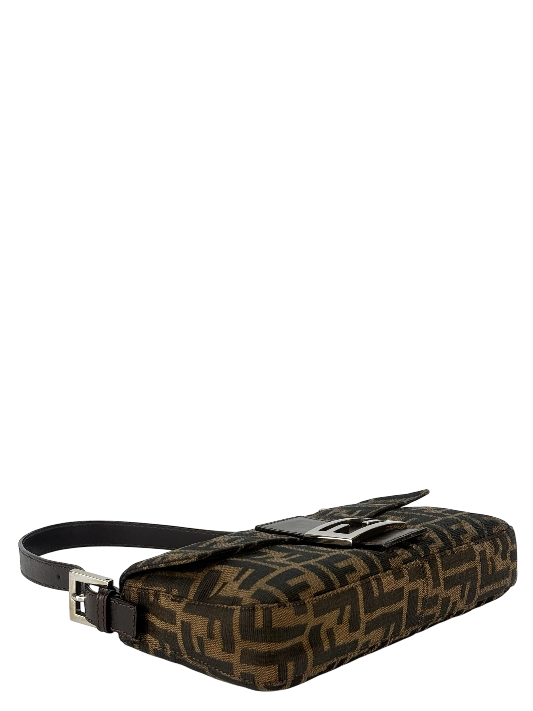 FENDI - Brown Zucca Baguette Handbag Silver Hardware