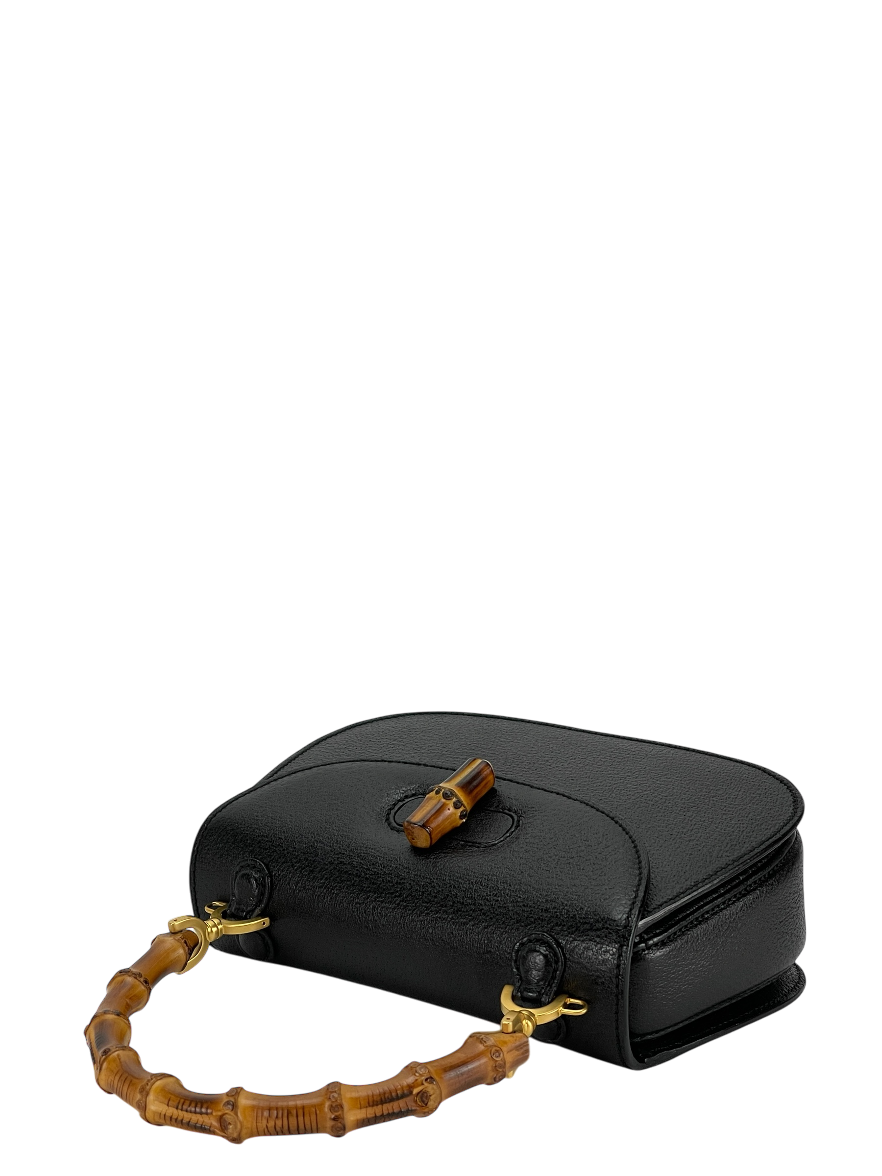 GUCCI - Black 2way Smalll Leather Bamboo Handbag