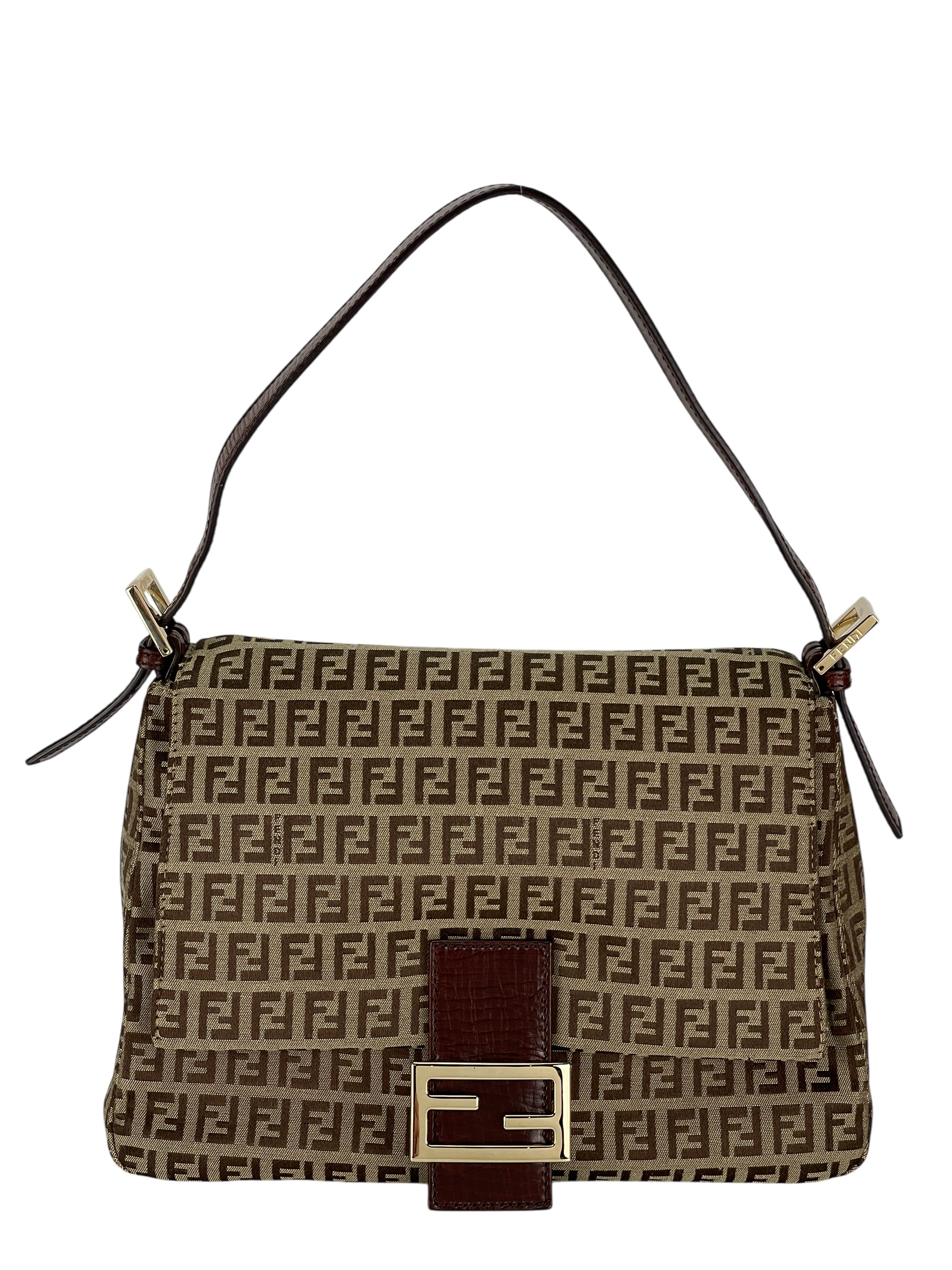 FENDI - Beige Zucca Mamma Baguette Handbag Gold Hardware