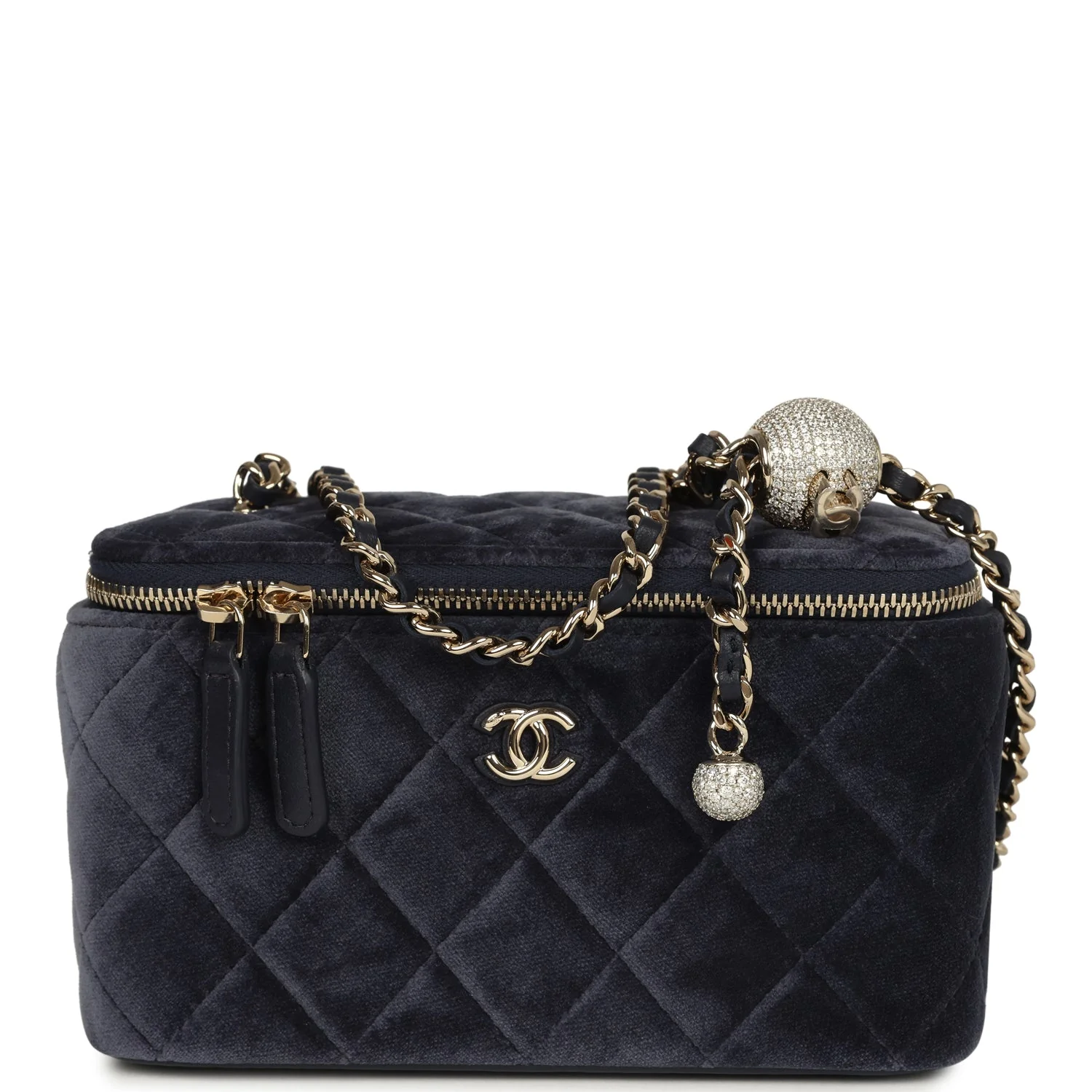 Chanel Small Crystal Pearl Crush Vanity Case Gris Fonce Velvet Light Gold Hardware