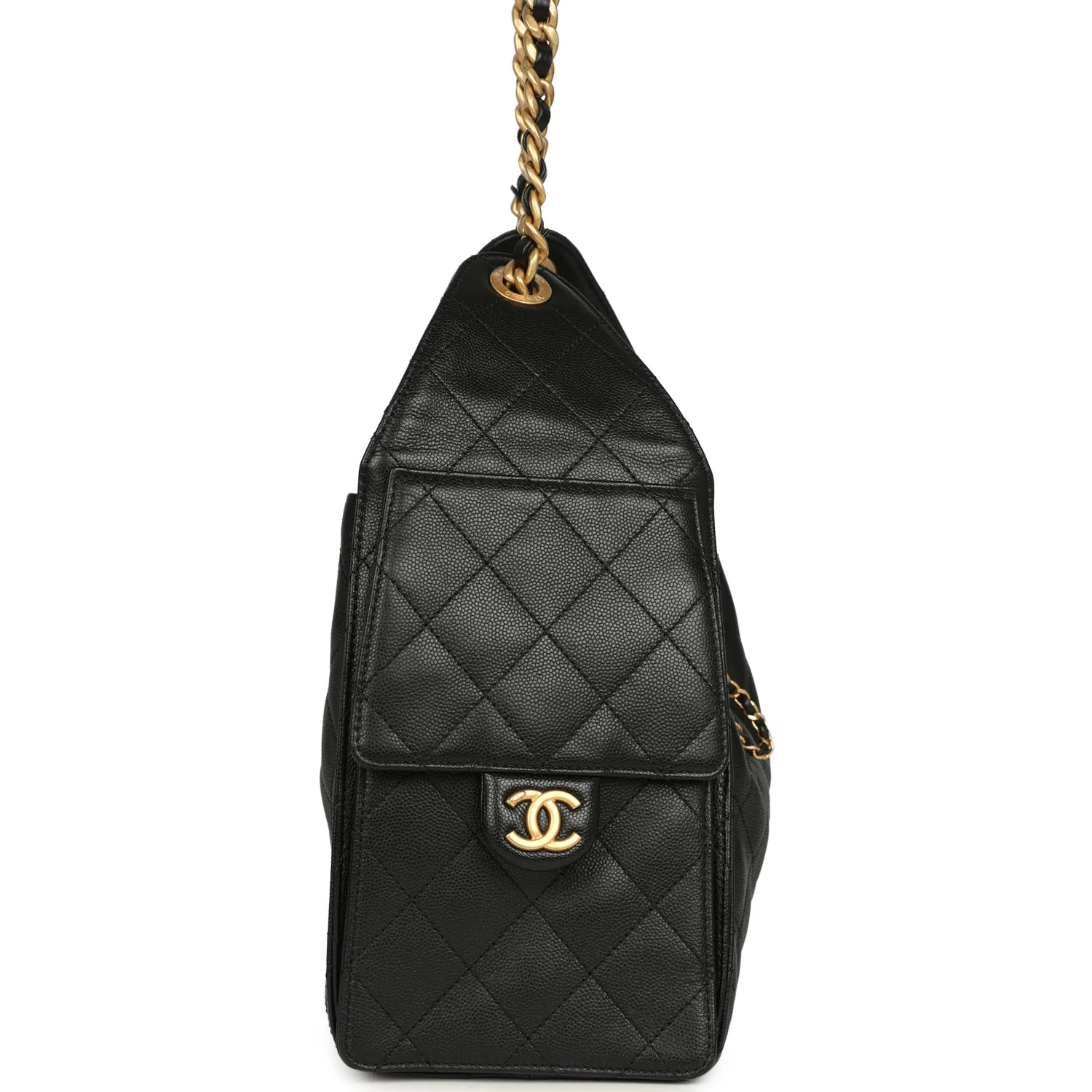 Pre-owned Chanel Small 25 Hobo Bag Black Caviar Antique Gold Hardware